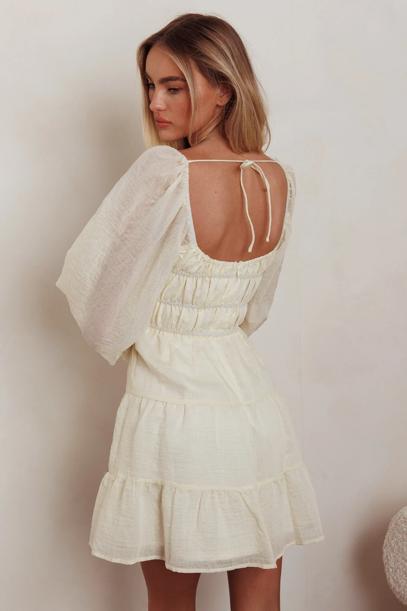 On A High Puff Sleeves Low Back Mini Dress Ivory