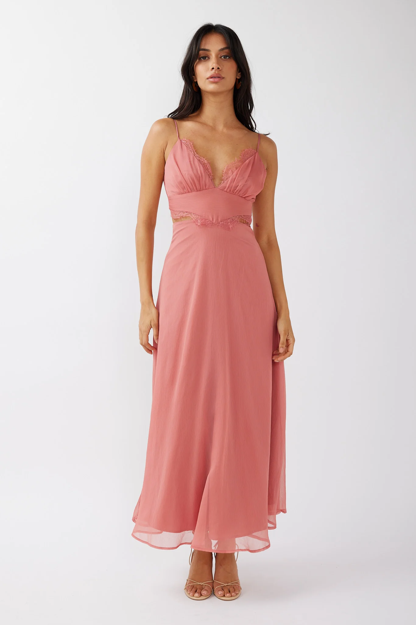 More Love Lace Trim Cut-Out Midi Dress Pink