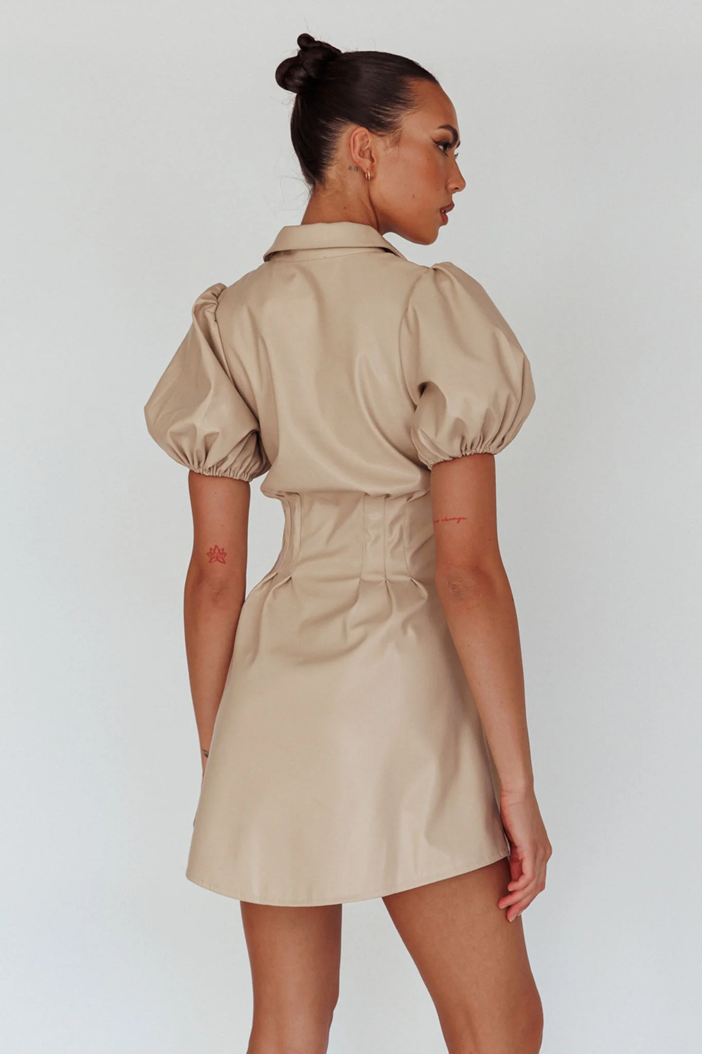 Zurich Pleated Waist Shirt Dress Faux Leather Nude