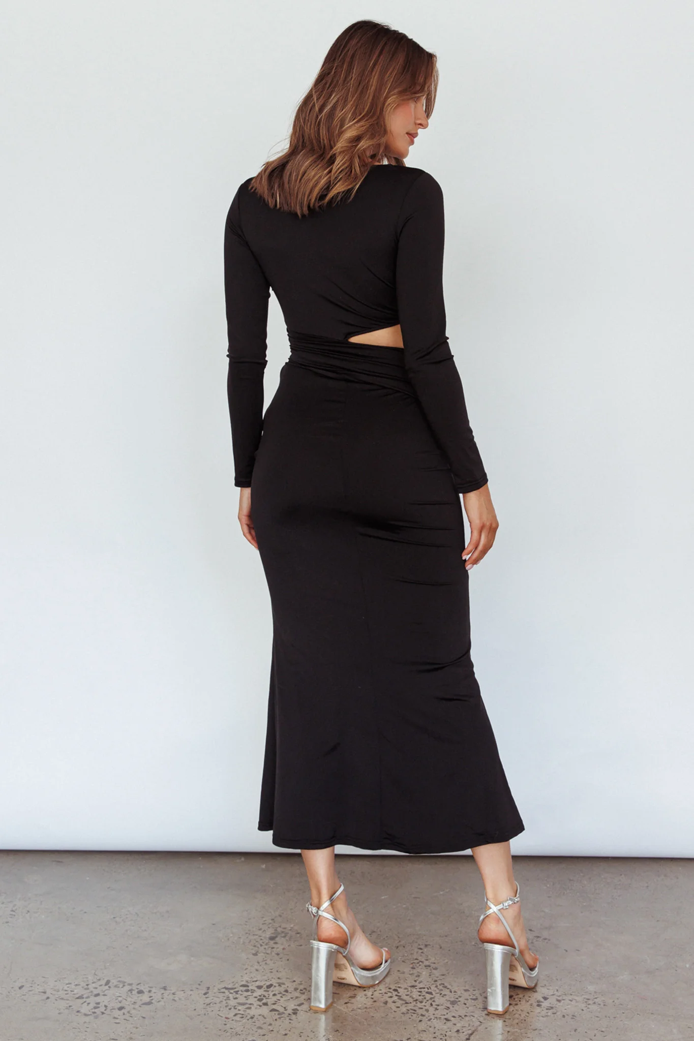 Rajah Long Sleeve Cut-Out Midi Dress Black