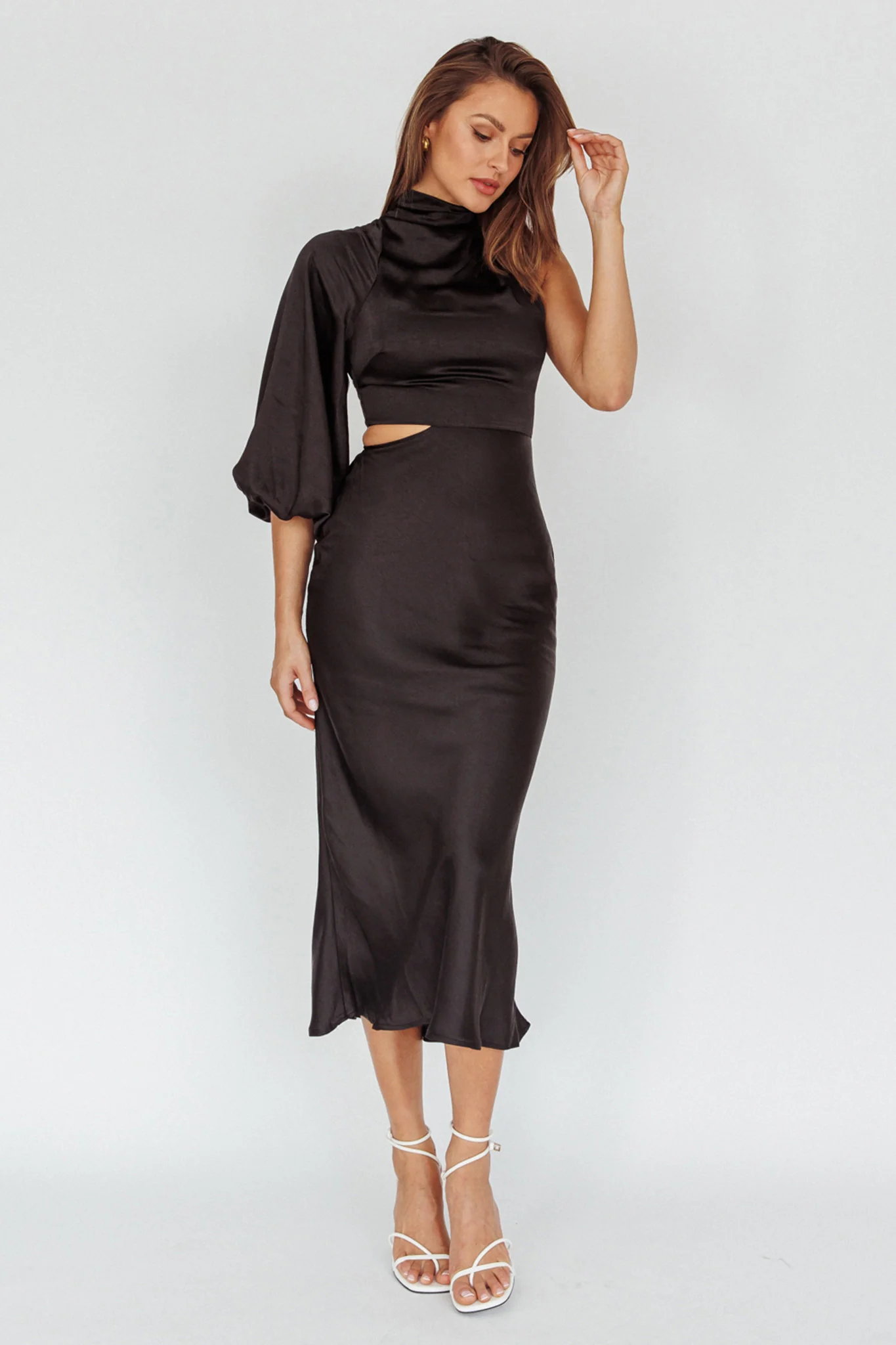 Thessaly One Sleeve Midi Dress Black