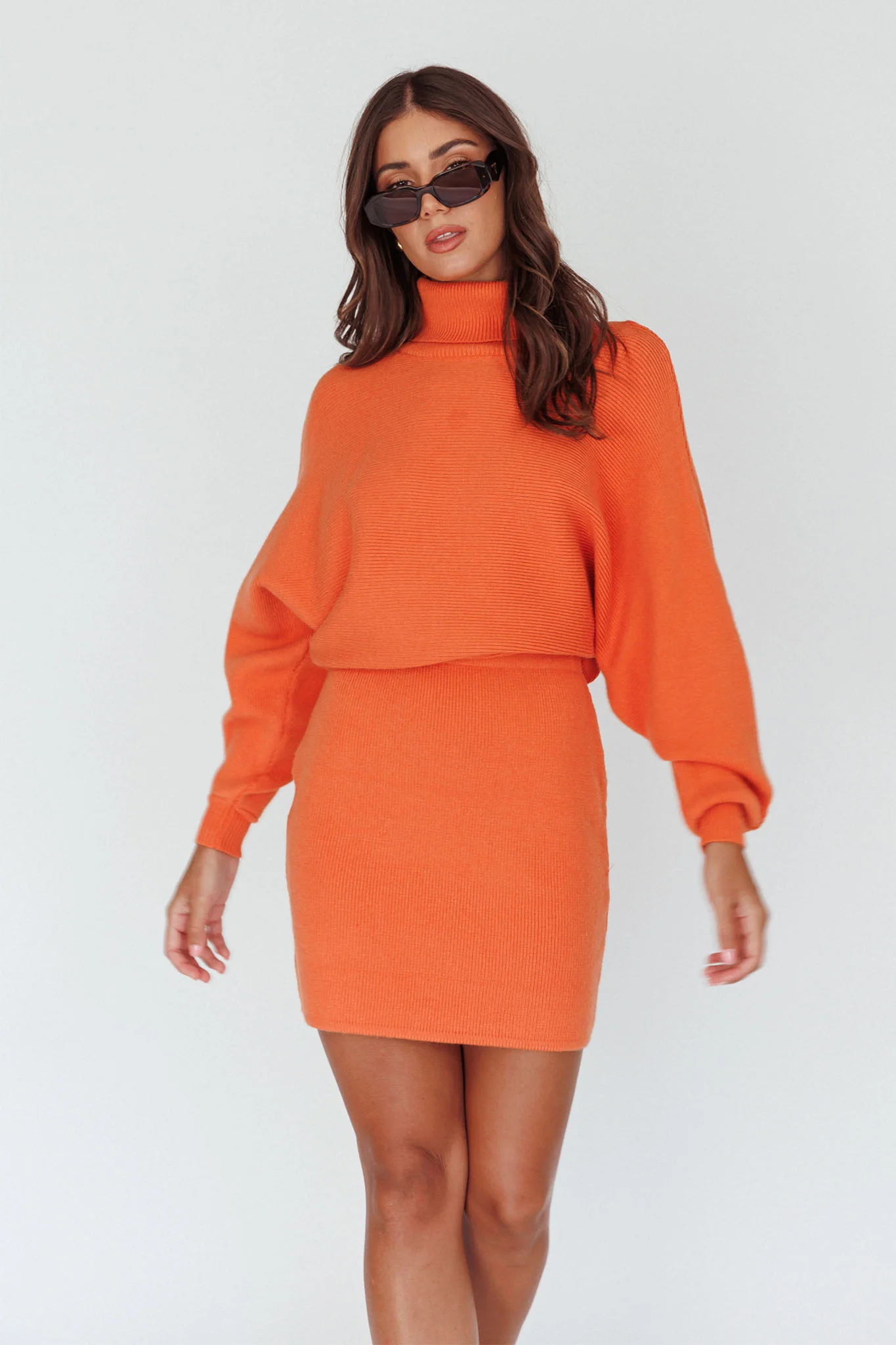 North Star High Neck Sweater Mini Dress Orange
