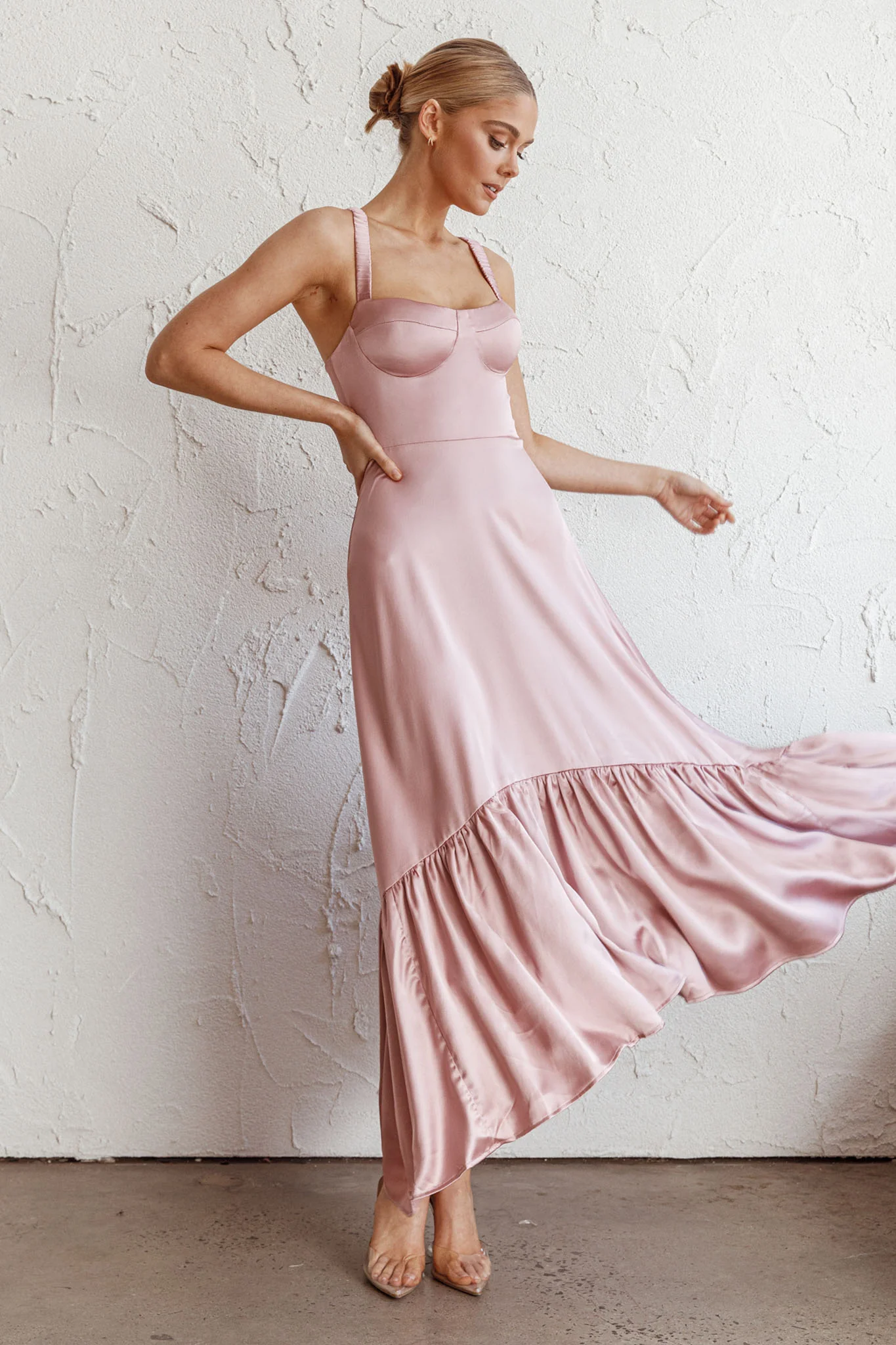 Belle De Jour Flounce Hem Midi Dress Blush
