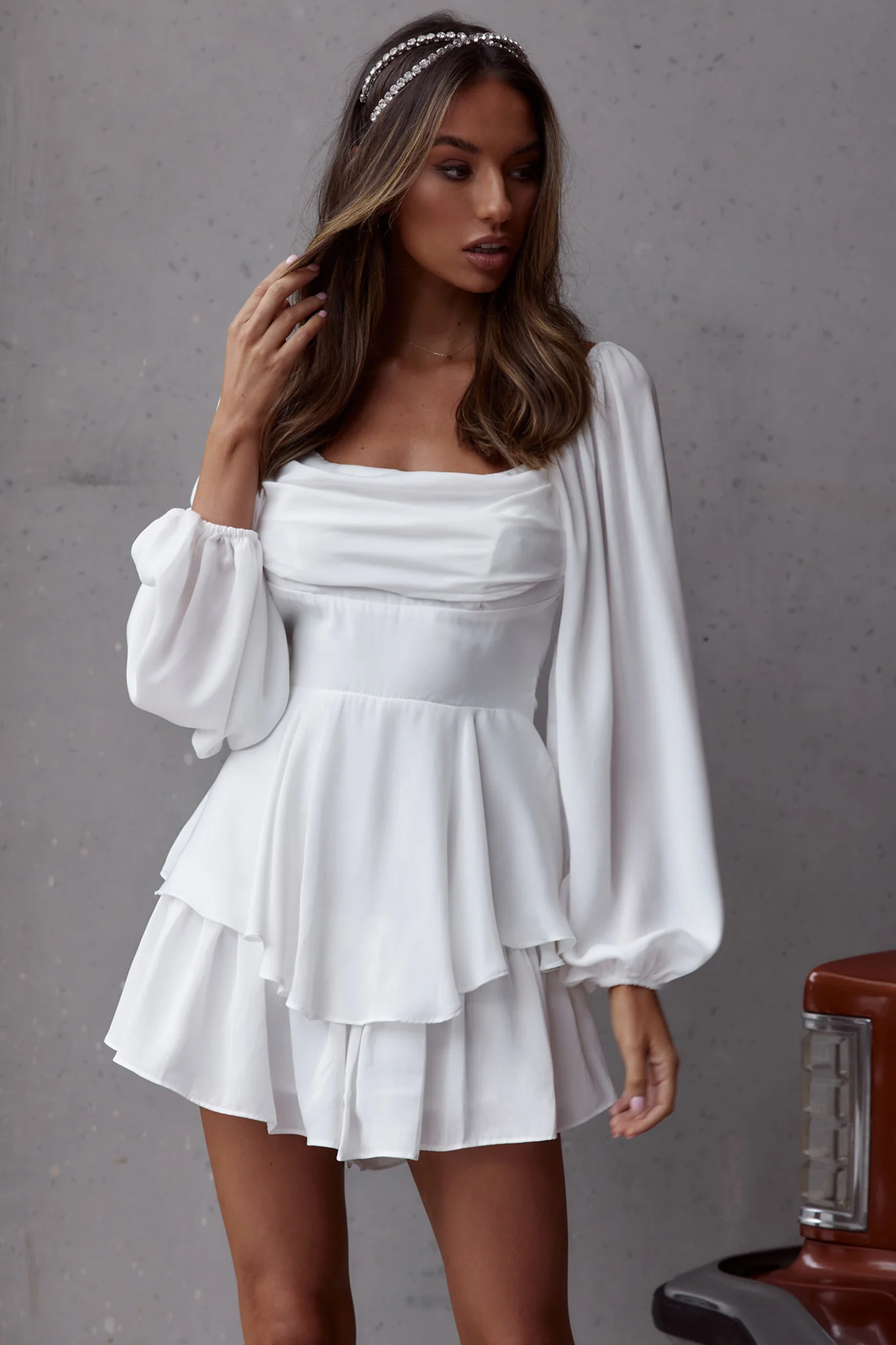 Well Versed Long Sleeve Flounce Romper White