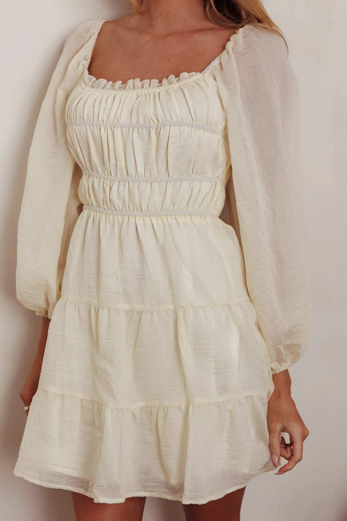 On A High Puff Sleeves Low Back Mini Dress Ivory