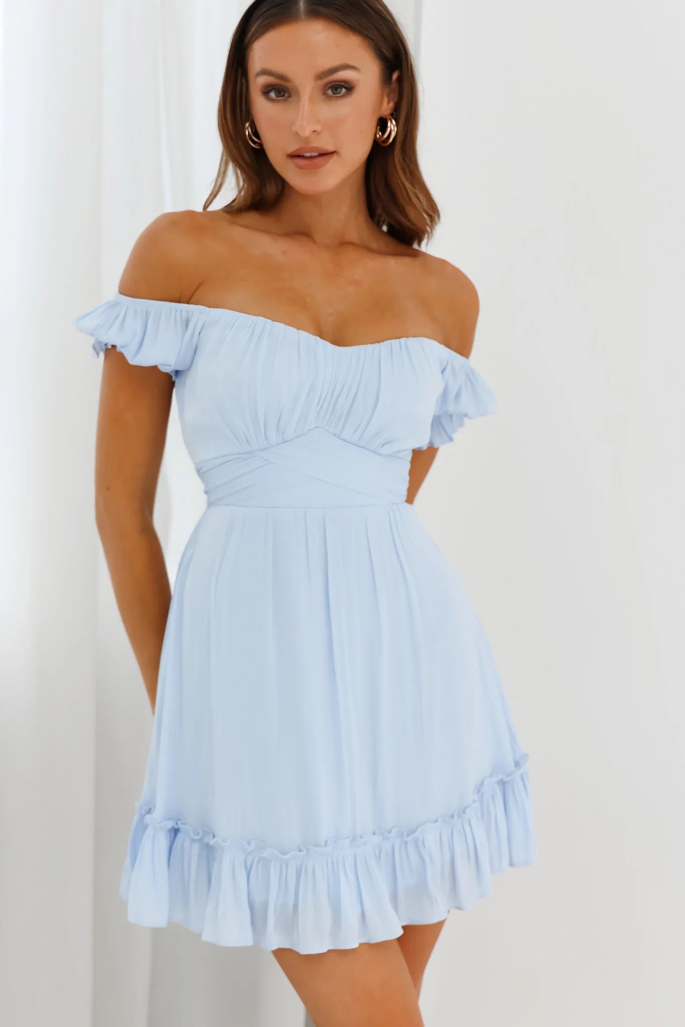 Linka Off-Shoulder Tie Back Dress Steel Blue