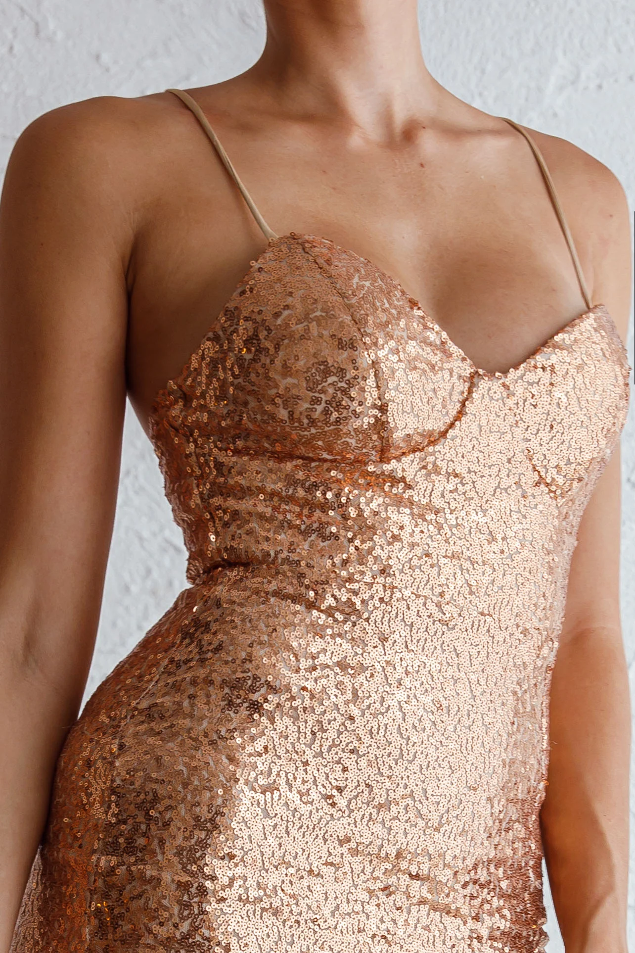 Stars Collide Lace-Up Back Knee Length Sequin Dress Rose Gold