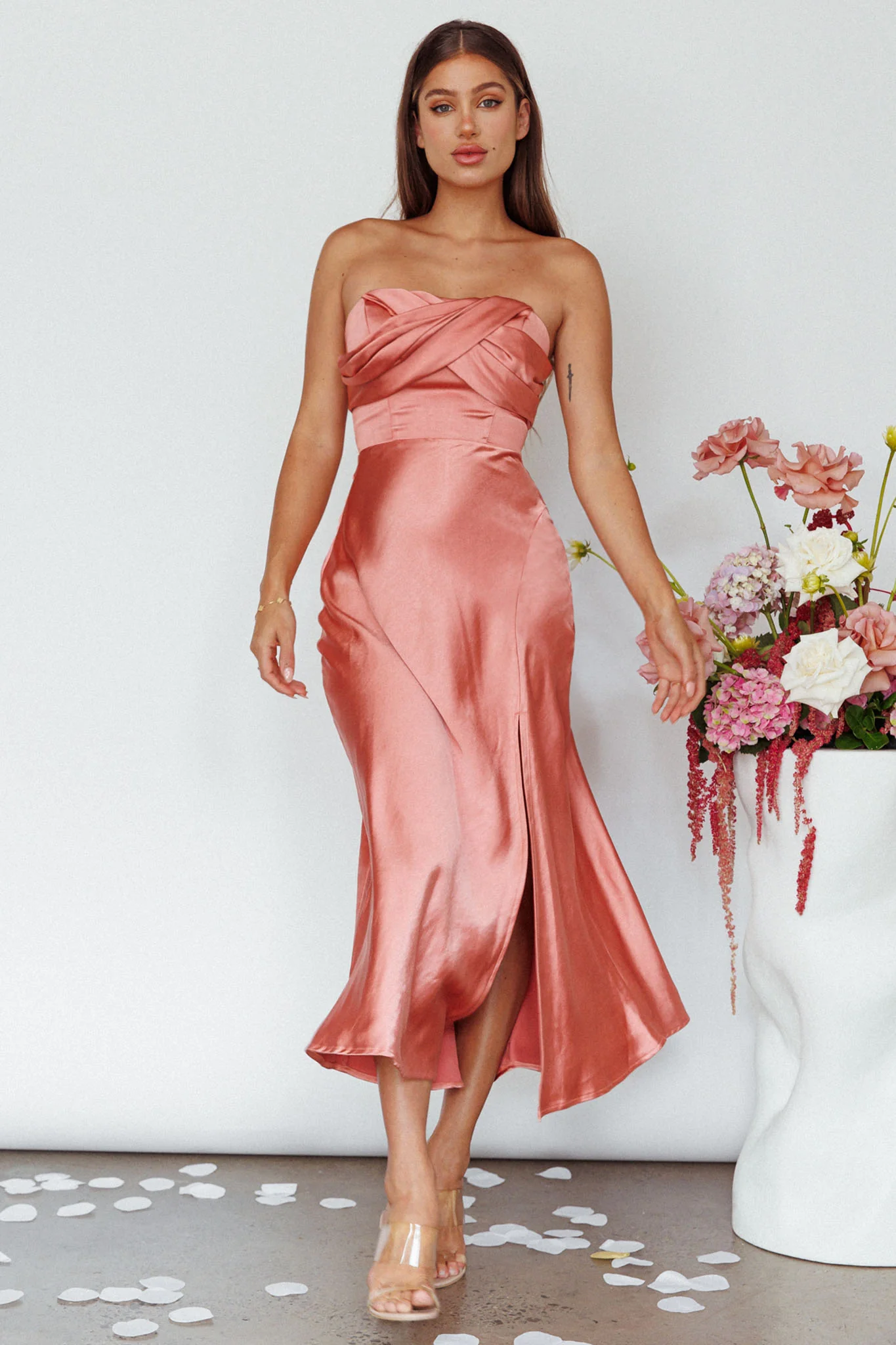 Yvette Wrap Neckline Midi Dress Desert Rose