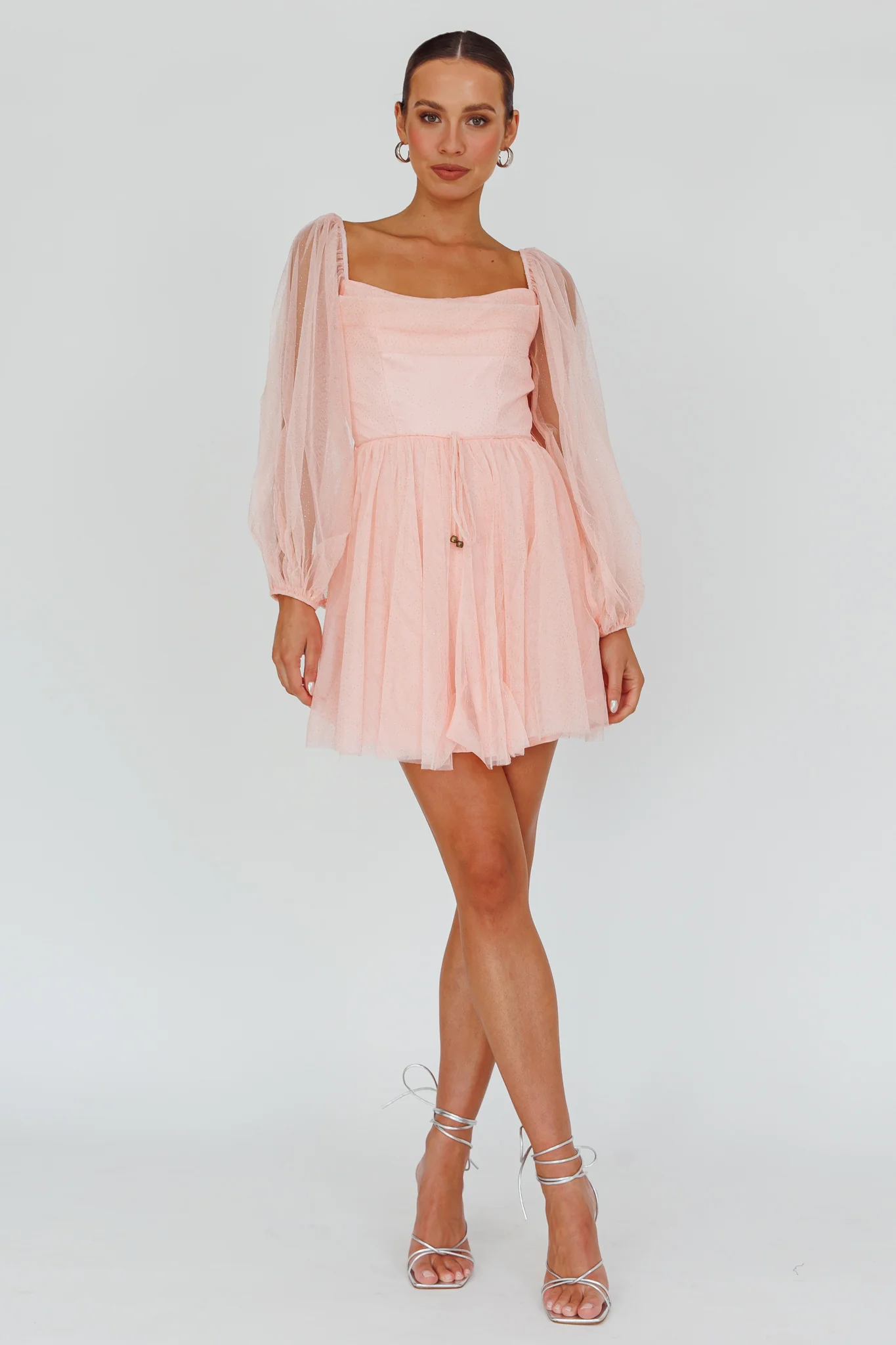 Fairytale Dream Pleat Neckline Mini Dress Sparkle Pink