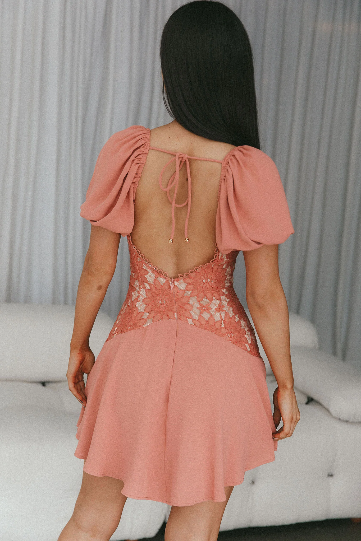 Mielle Lace Bodice Mini Dress Rose