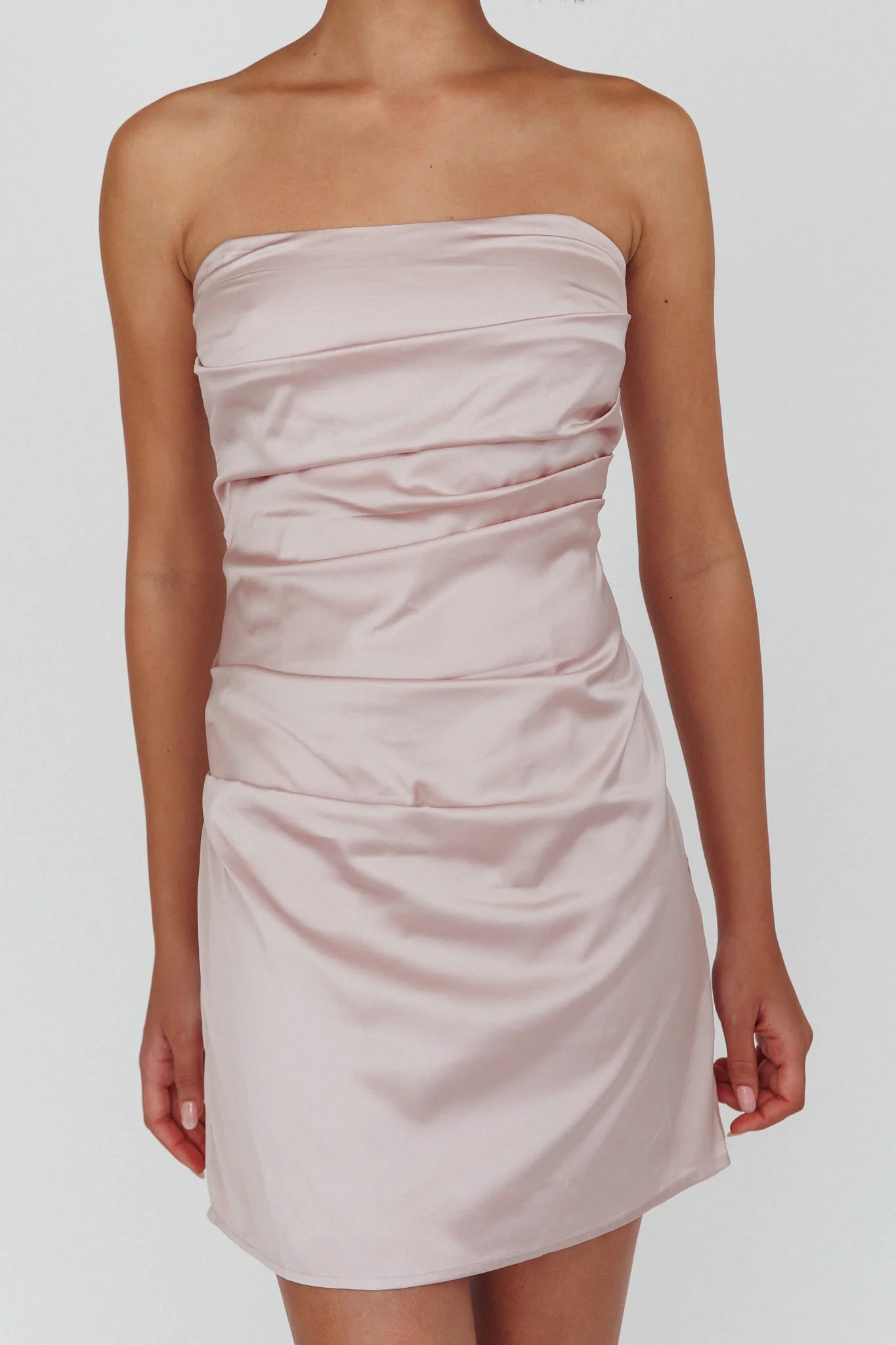 Love Waits Strapless Side Pleat Mini Dress Dirty Blush
