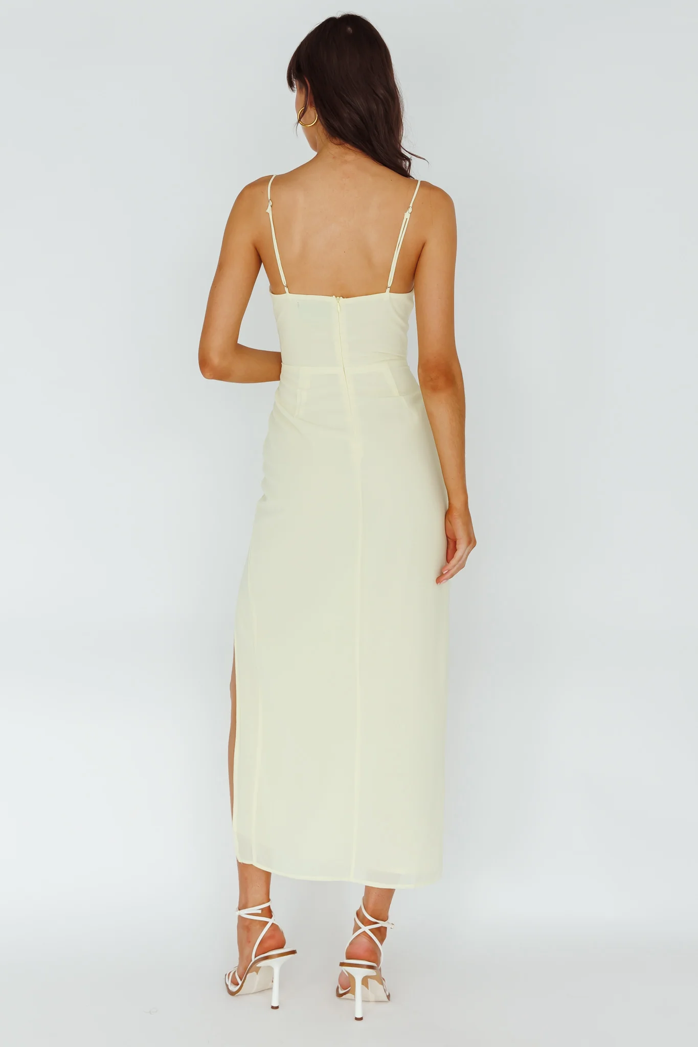 Ryanna Laced Bodice Split Midi Dress Yellow