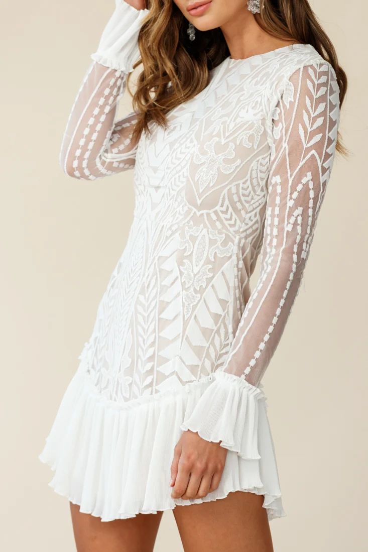 Dreamy Long Sleeve Mini Dress White