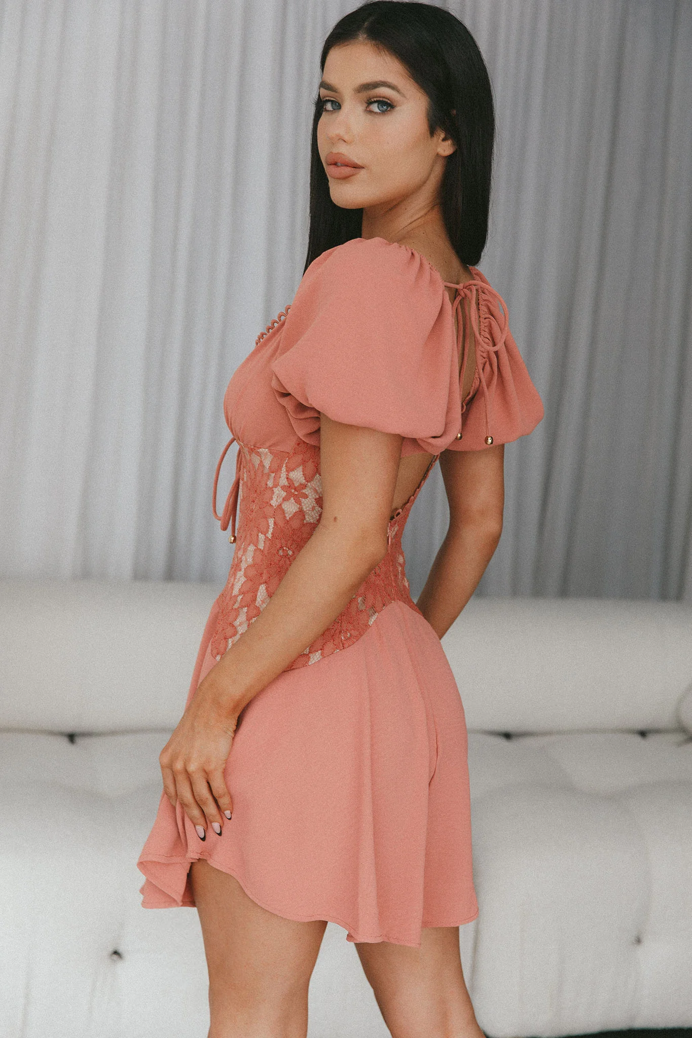 Mielle Lace Bodice Mini Dress Rose