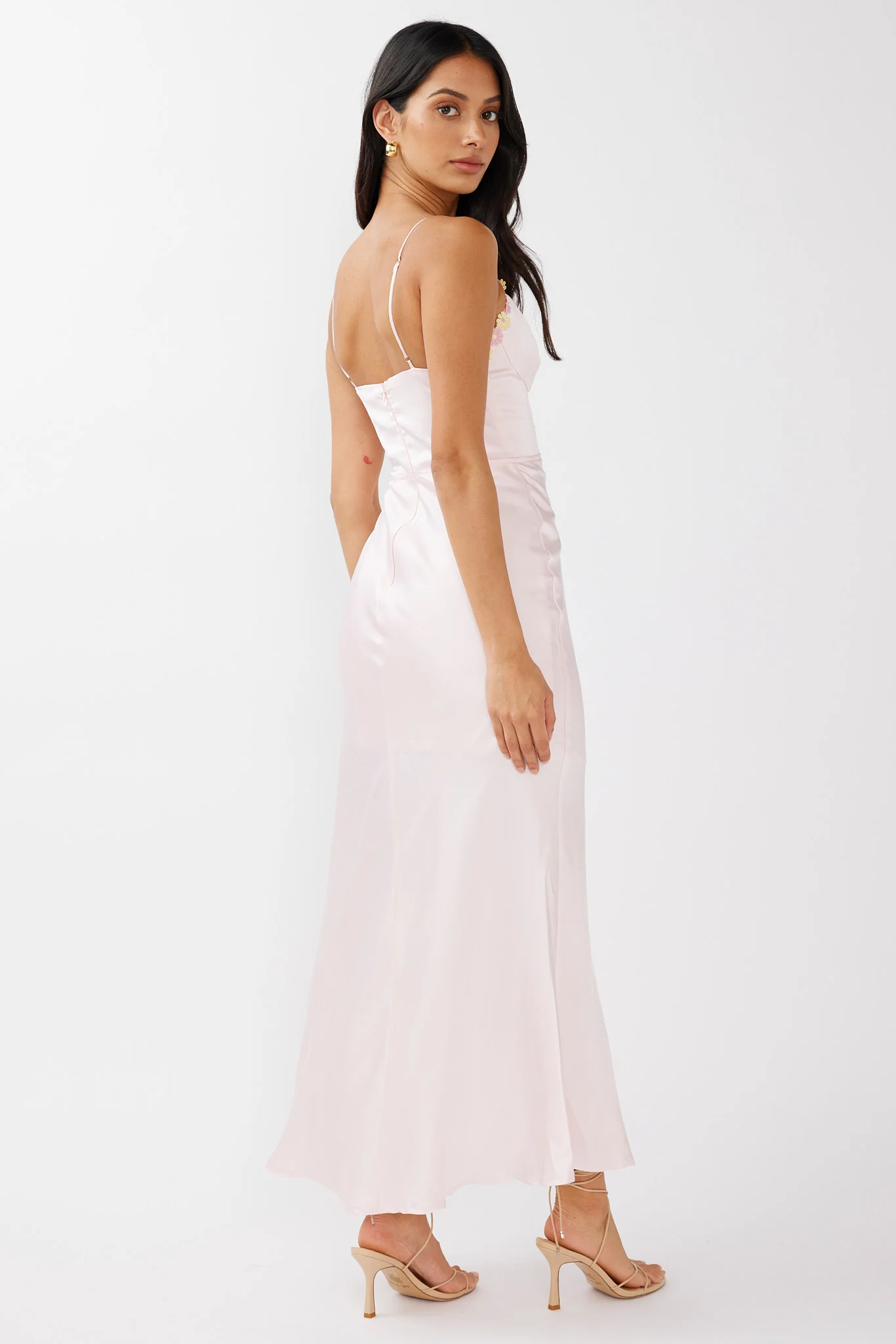 Honeysuckle Floral Neckline Midi Dress Pink