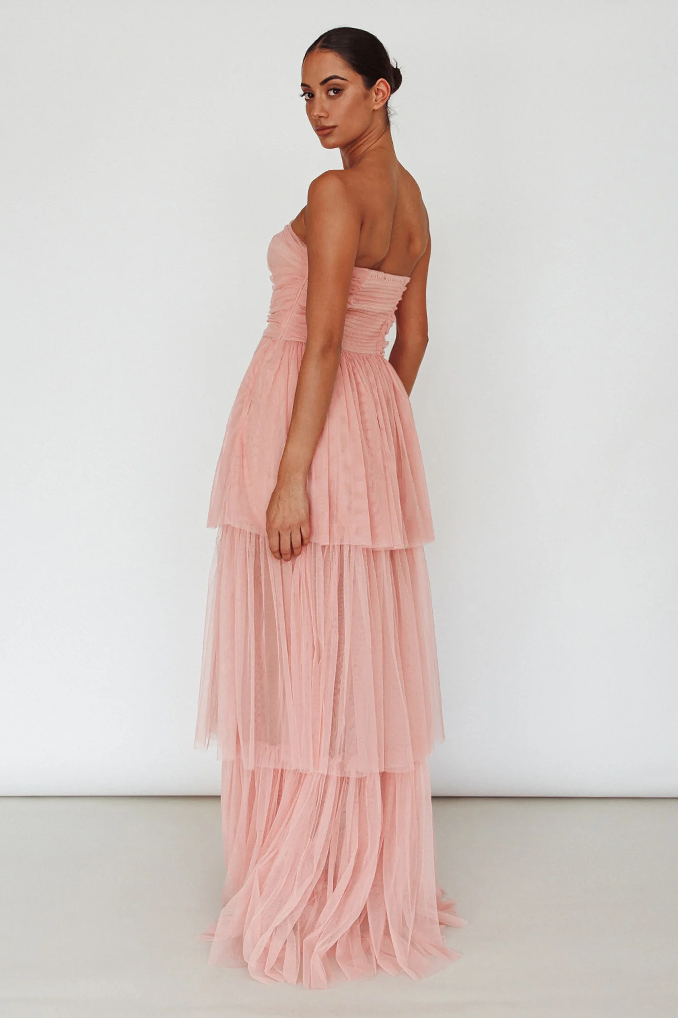 Haeven Tiered Strapless Maxi Dress Blush