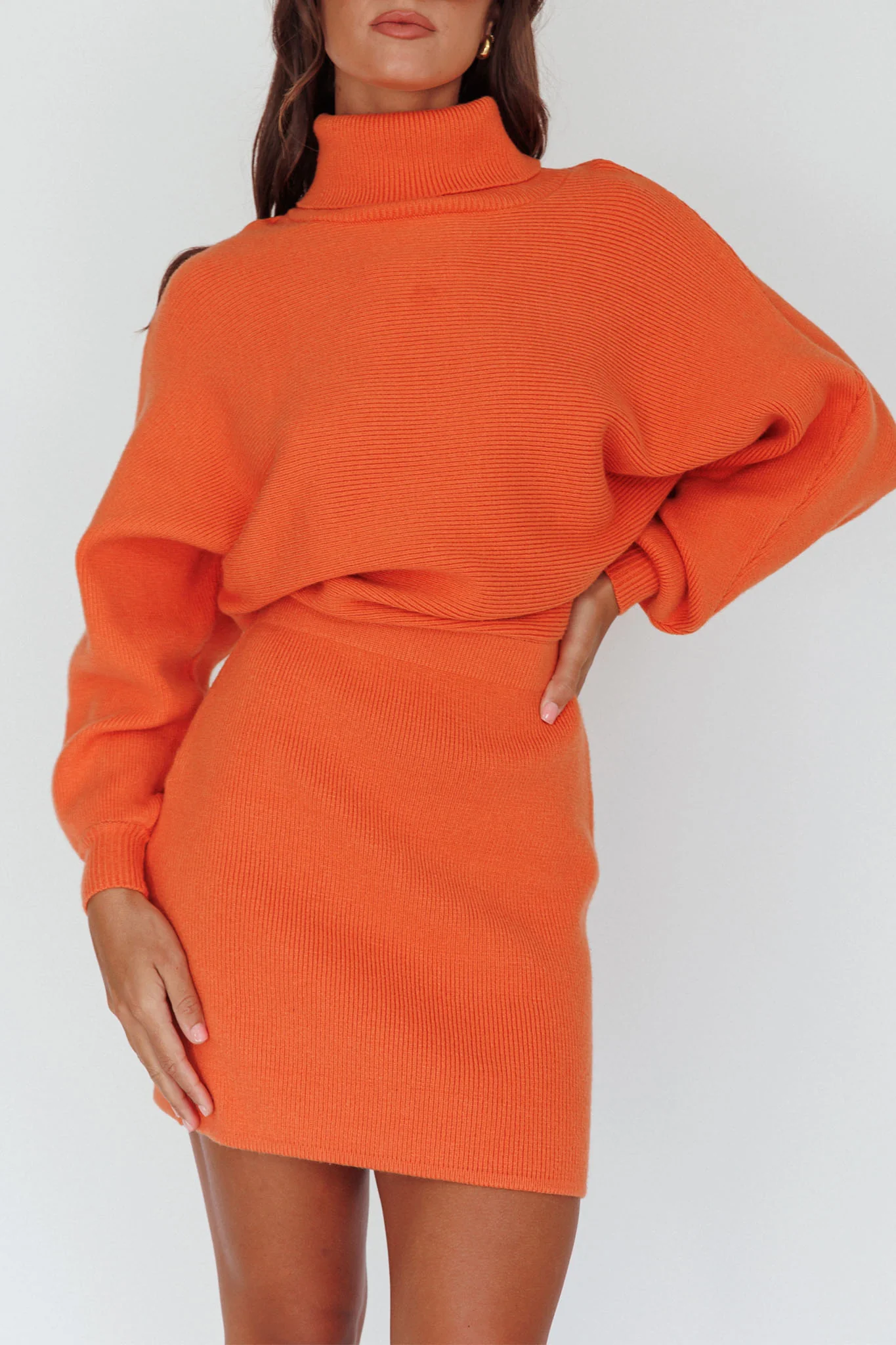 North Star High Neck Sweater Mini Dress Orange