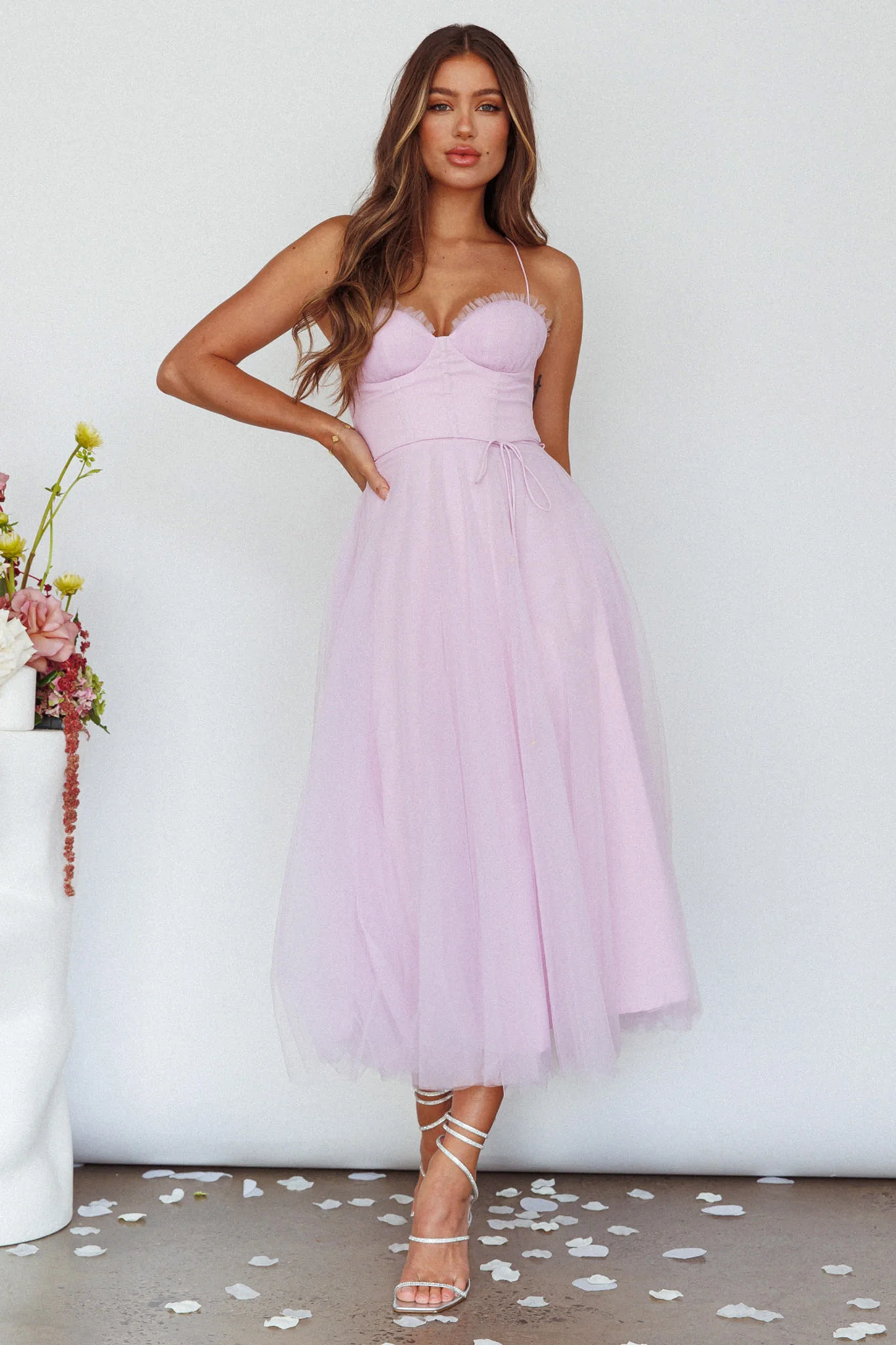 Smitten Sweetheart Neckline Chiffon Midi Dress Orchid