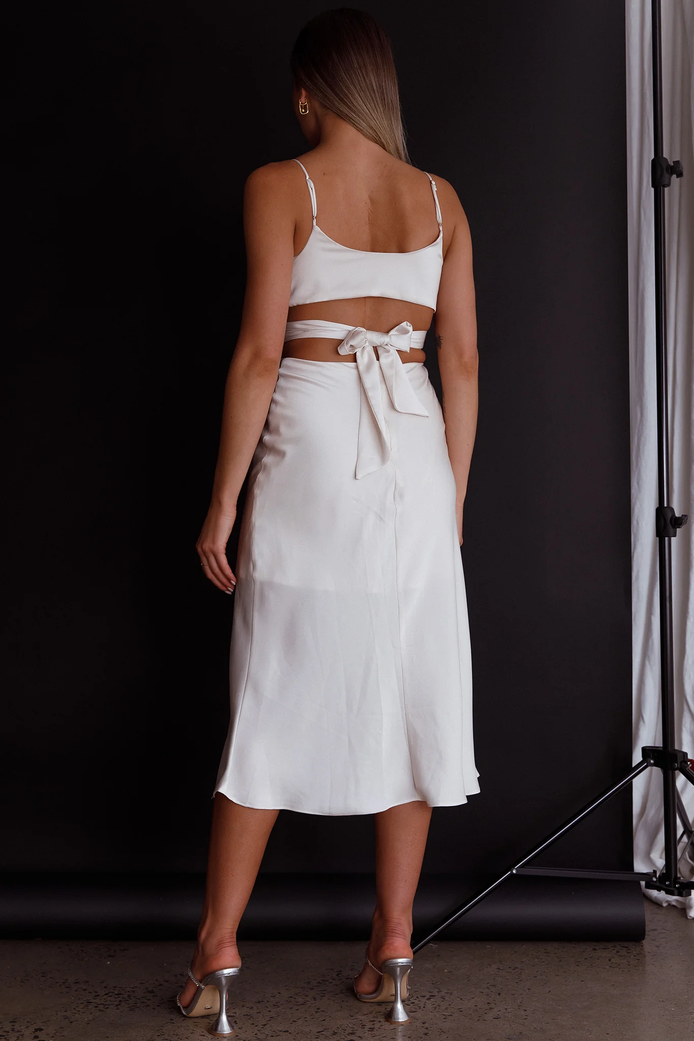Dance With Me Crossover Bust Midi Dress Ivory