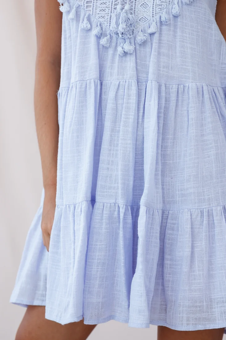 Jada Sleeveless Crochet and Tassel Kaftan Dress Lavender