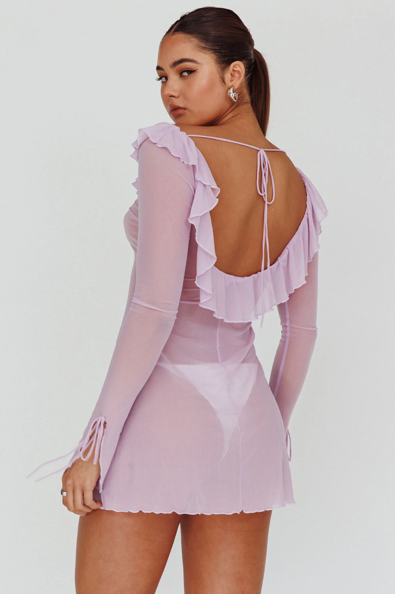 Sea Dreaming Ruffle Trim Mini Dress Lilac