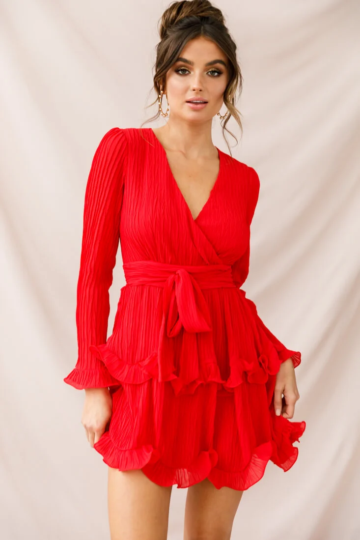 Greta Tiered Ruffle Chiffon Dress Red