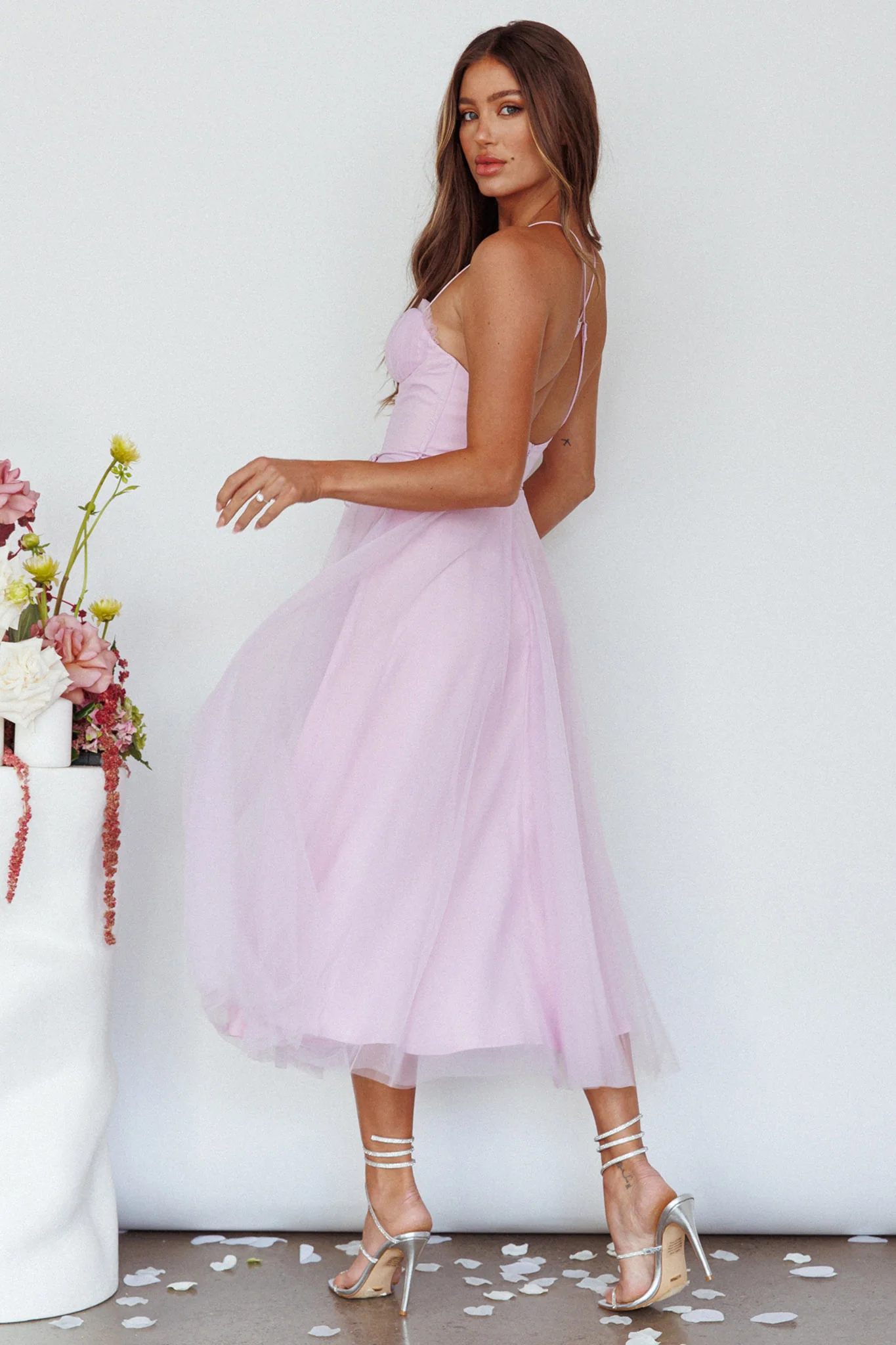 Smitten Sweetheart Neckline Chiffon Midi Dress Orchid