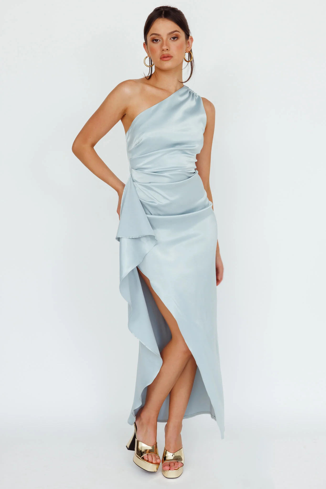 Kamillia One-Shoulder Split Midi Dress Pistachio