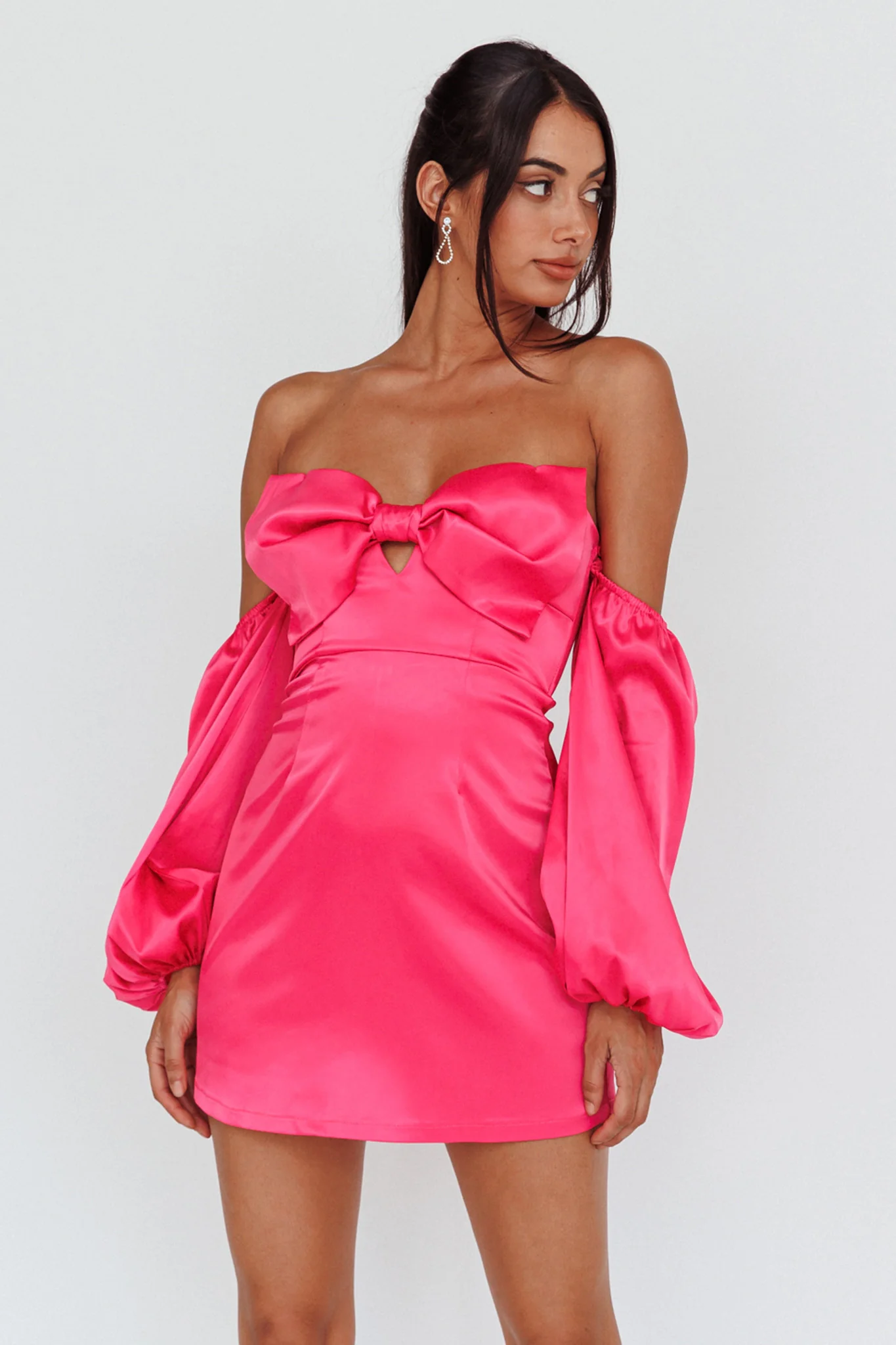 Lilly Off-Shoulder Bow Mini Dress Pink