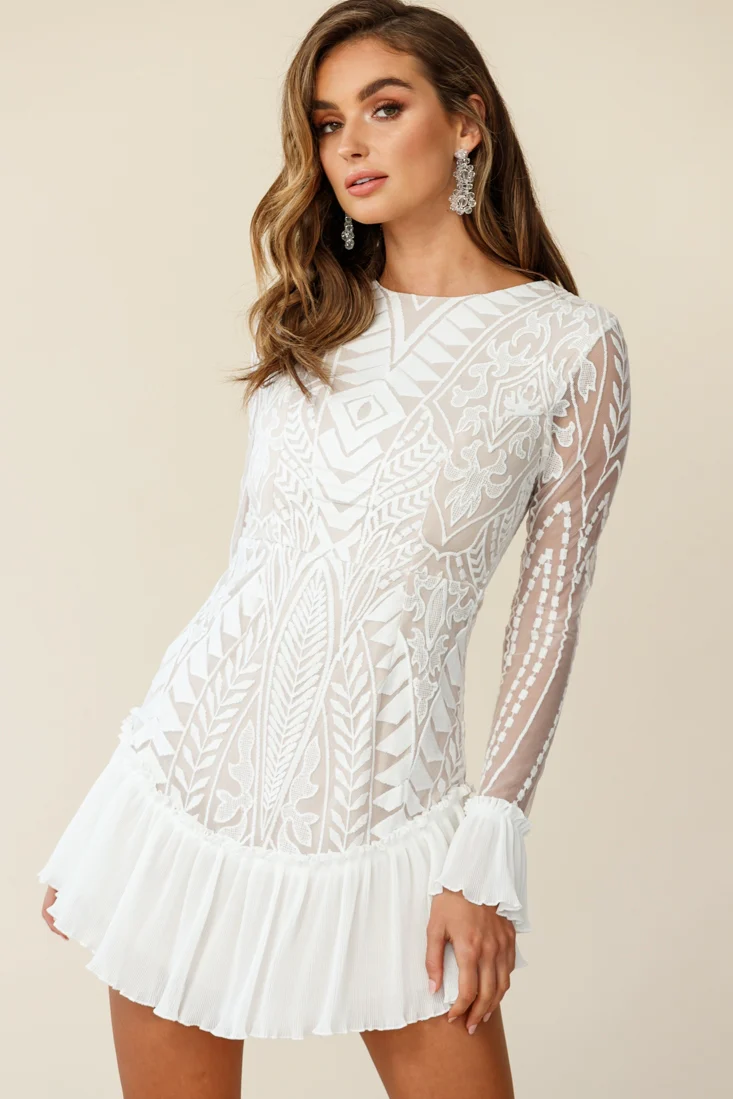 Dreamy Long Sleeve Mini Dress White