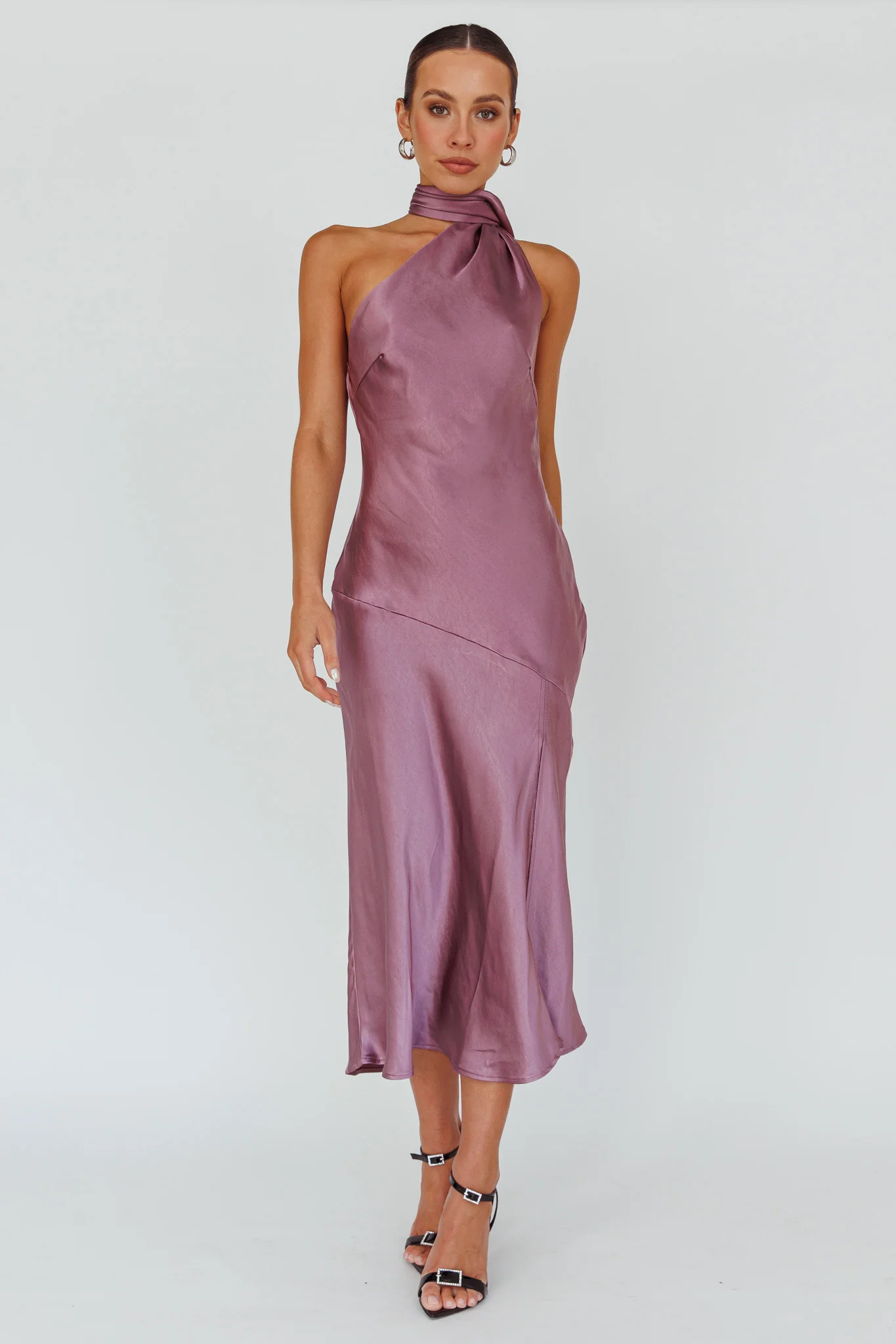 Italian Summer Tie Neck Midi Dress Grape
