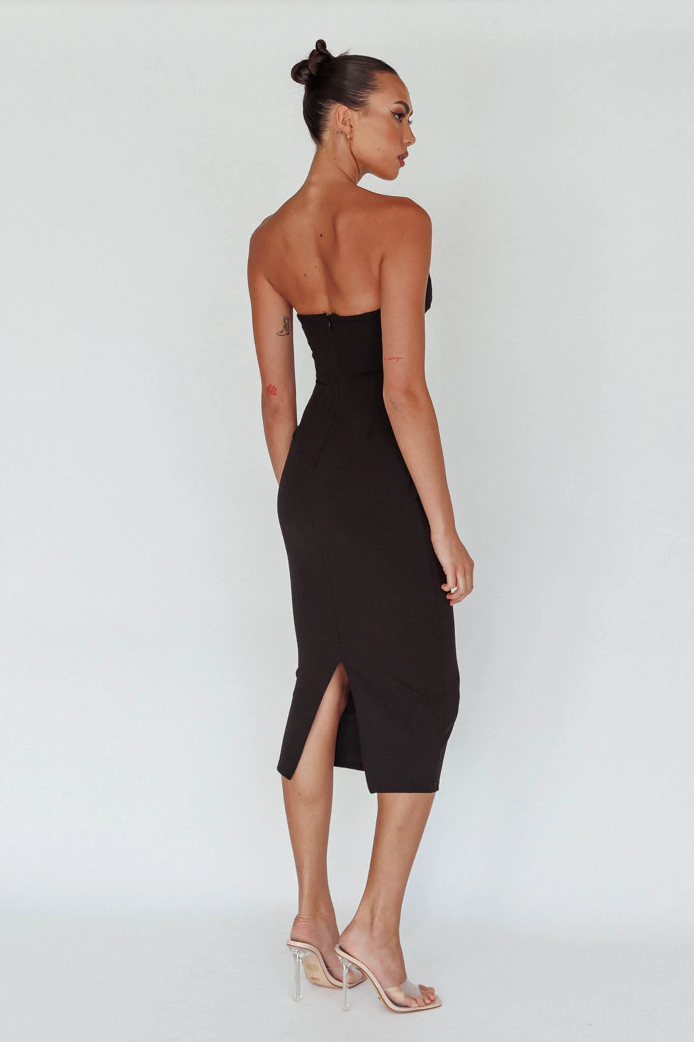 Yours Alone Gathered Detail Midi Dress Black