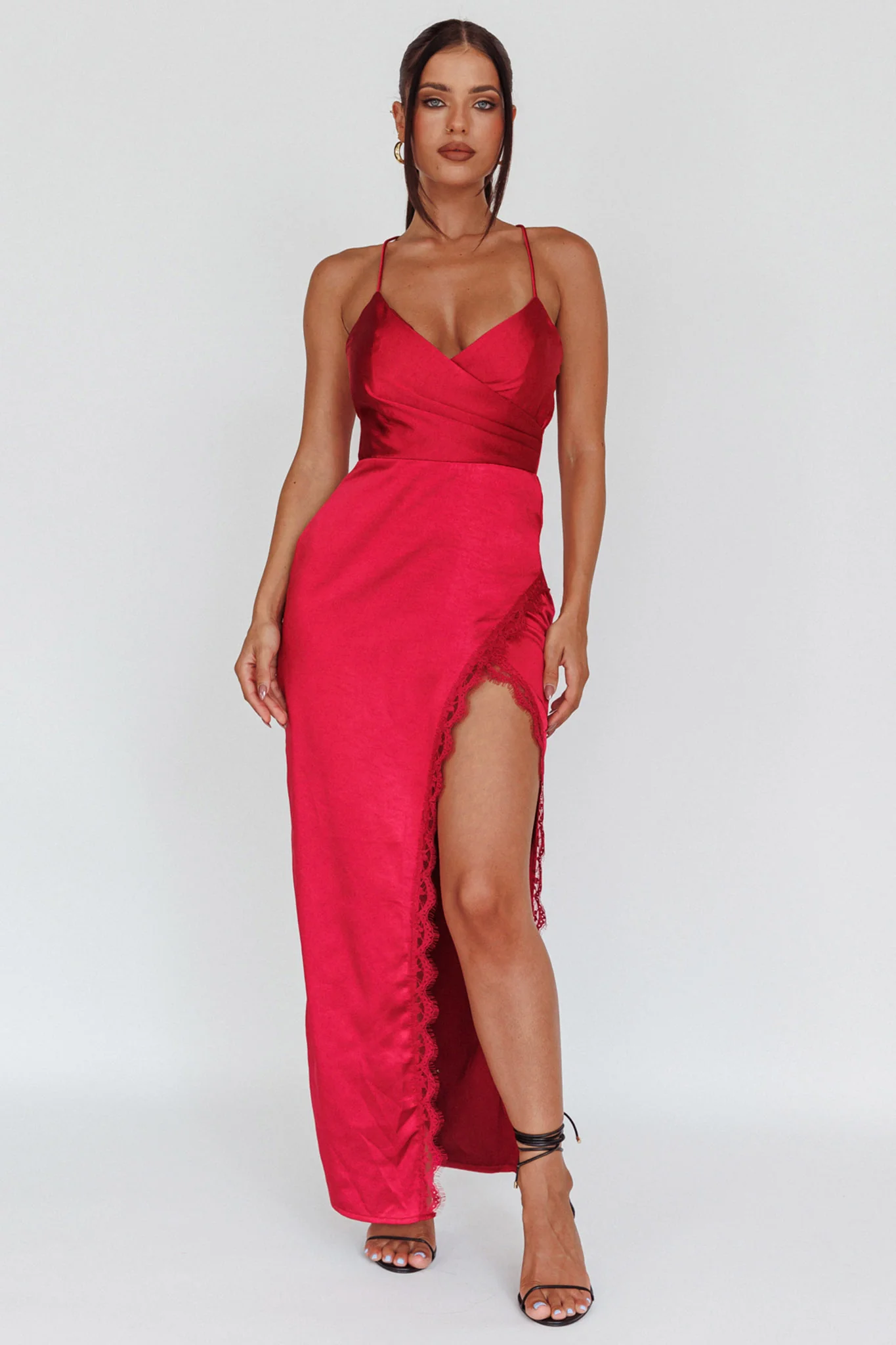 Winter Moon Lace Trim Midi Dress Wine