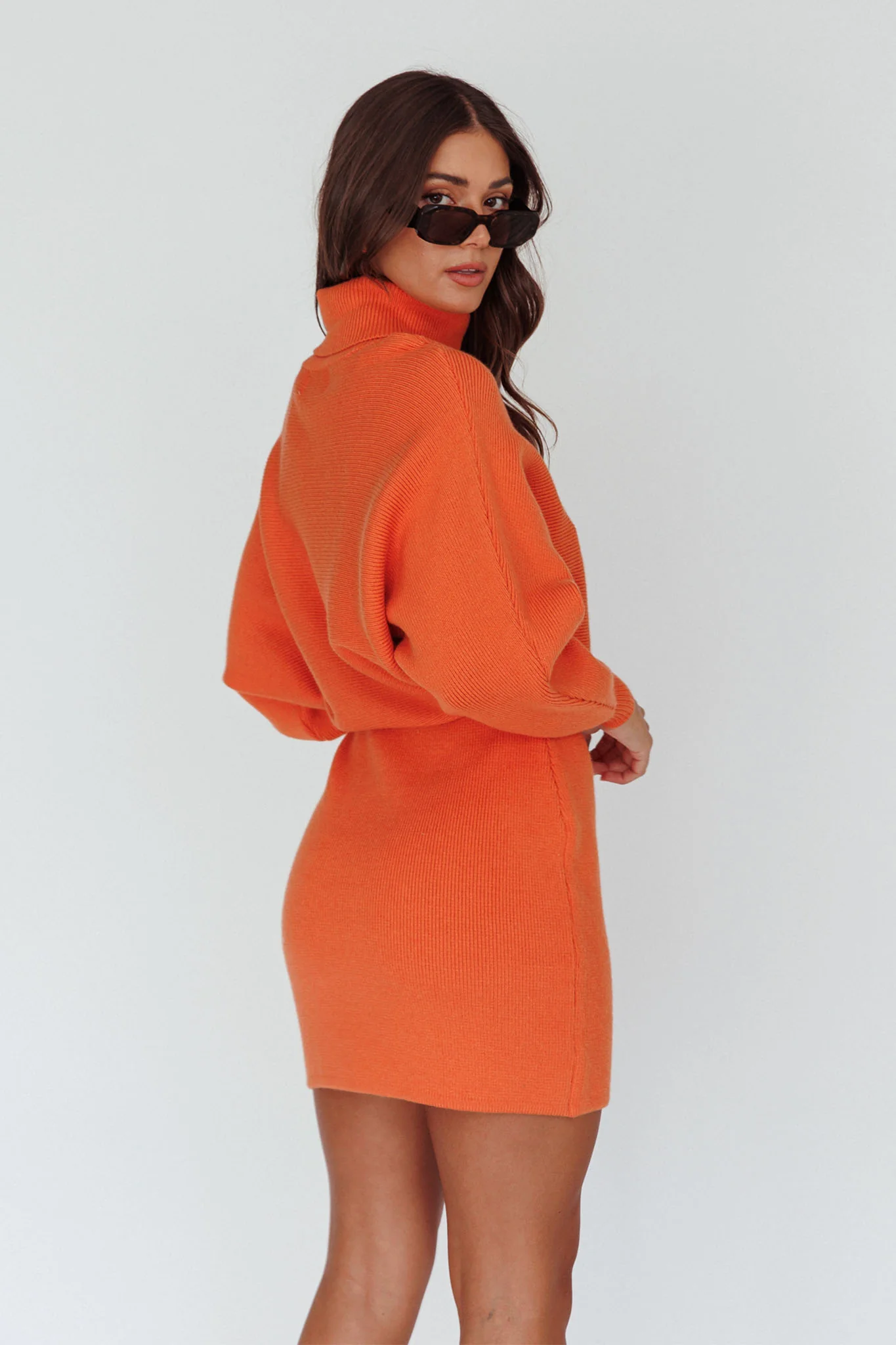North Star High Neck Sweater Mini Dress Orange