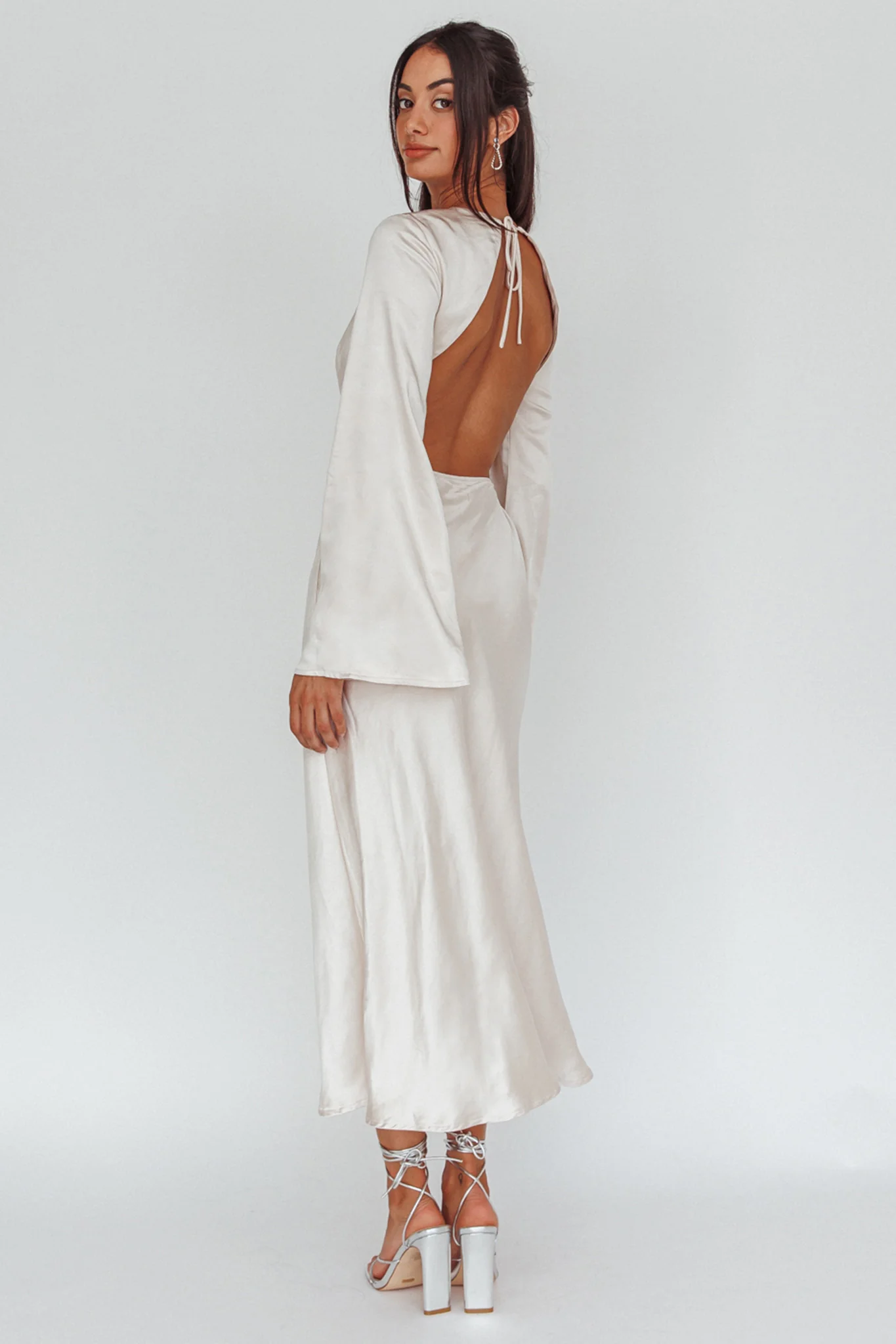 Doting Bell Sleeve Cut-Out Midi Dress Champagne