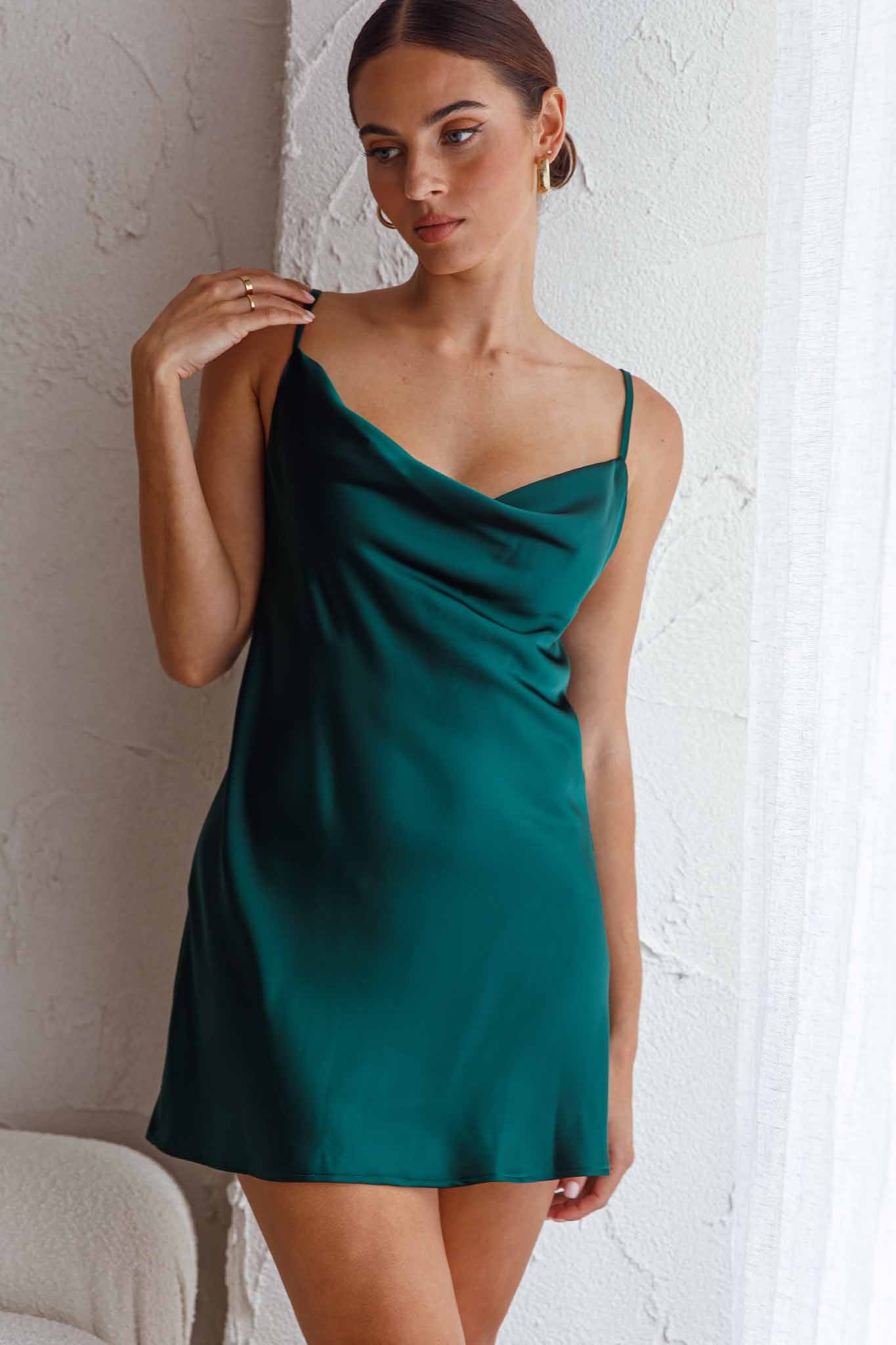 Xanadu Cowl Neck Slip Dress Forest Green