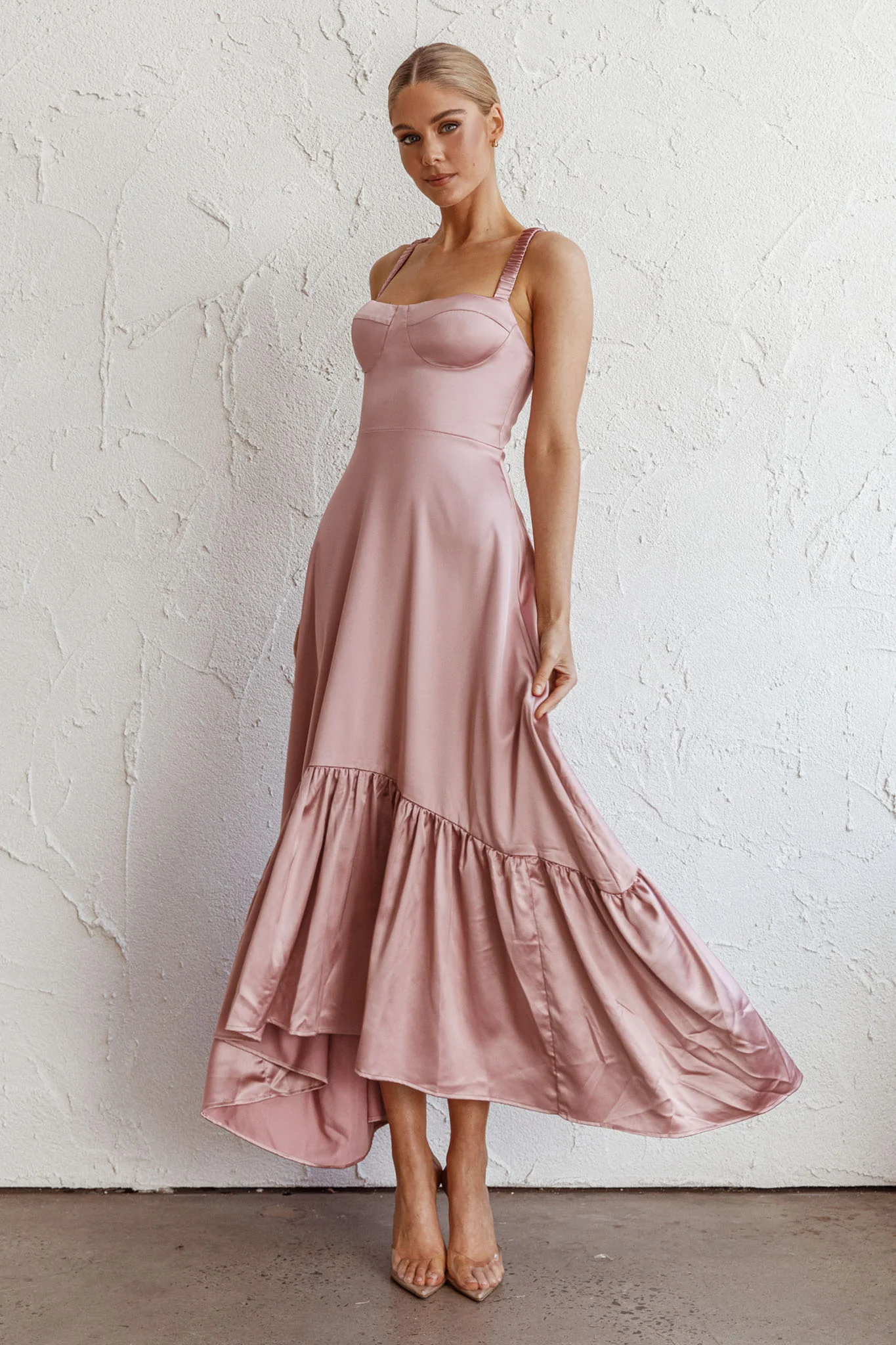 Belle De Jour Flounce Hem Midi Dress Blush
