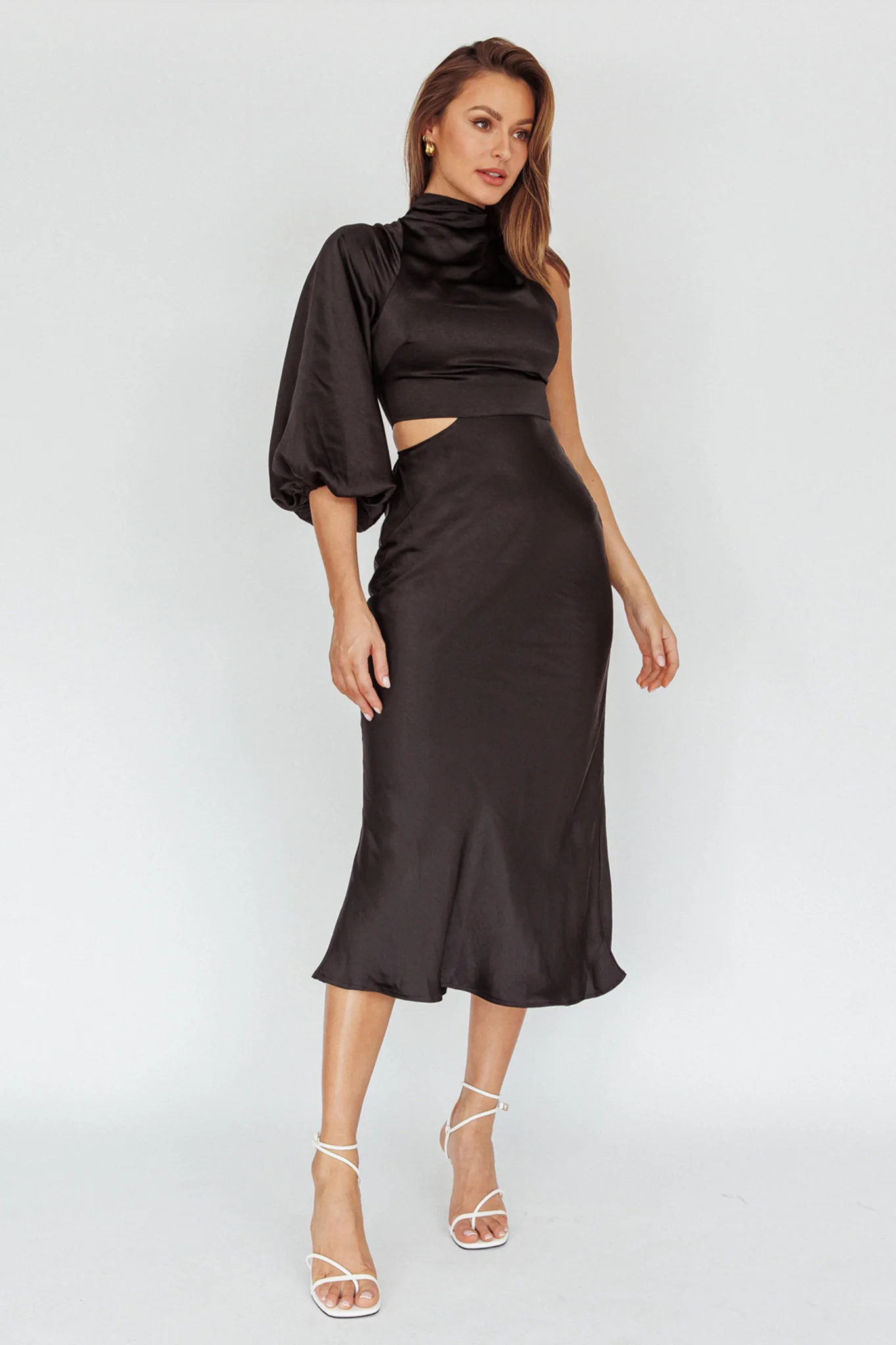 Thessaly One Sleeve Midi Dress Black