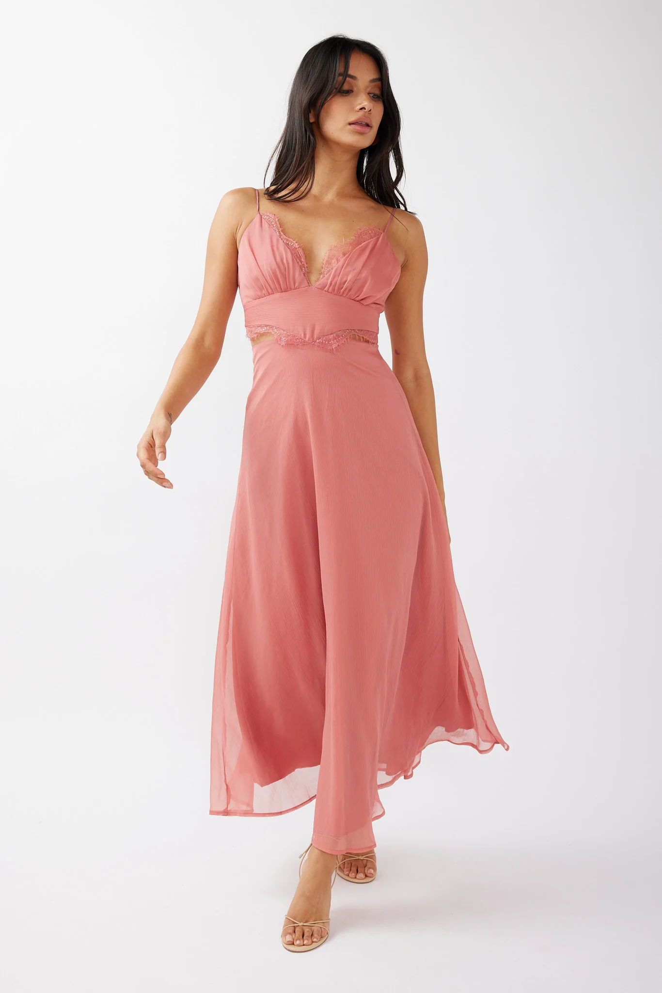 More Love Lace Trim Cut-Out Midi Dress Pink