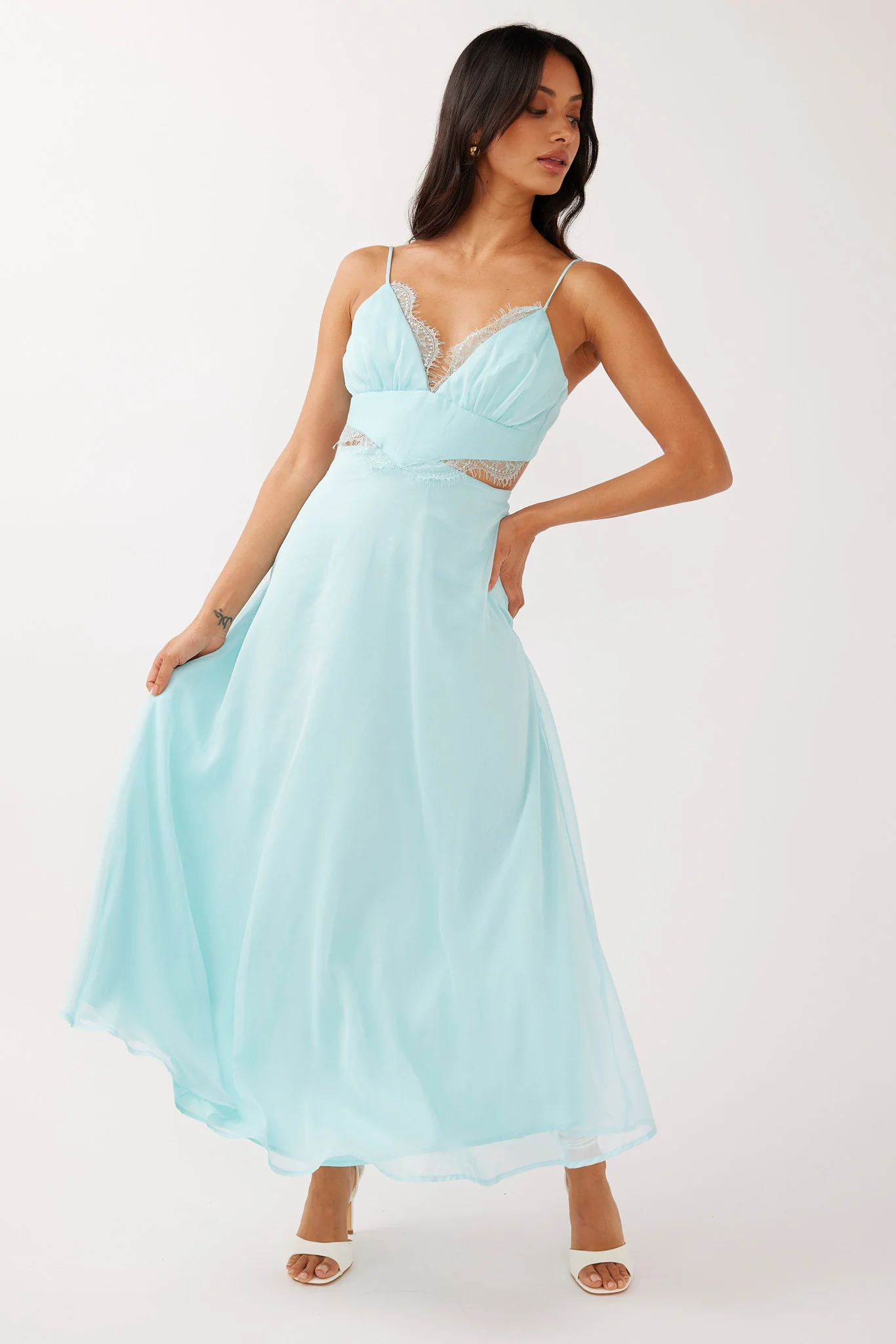 More Love Lace Trim Cut-Out Midi Dress Mint