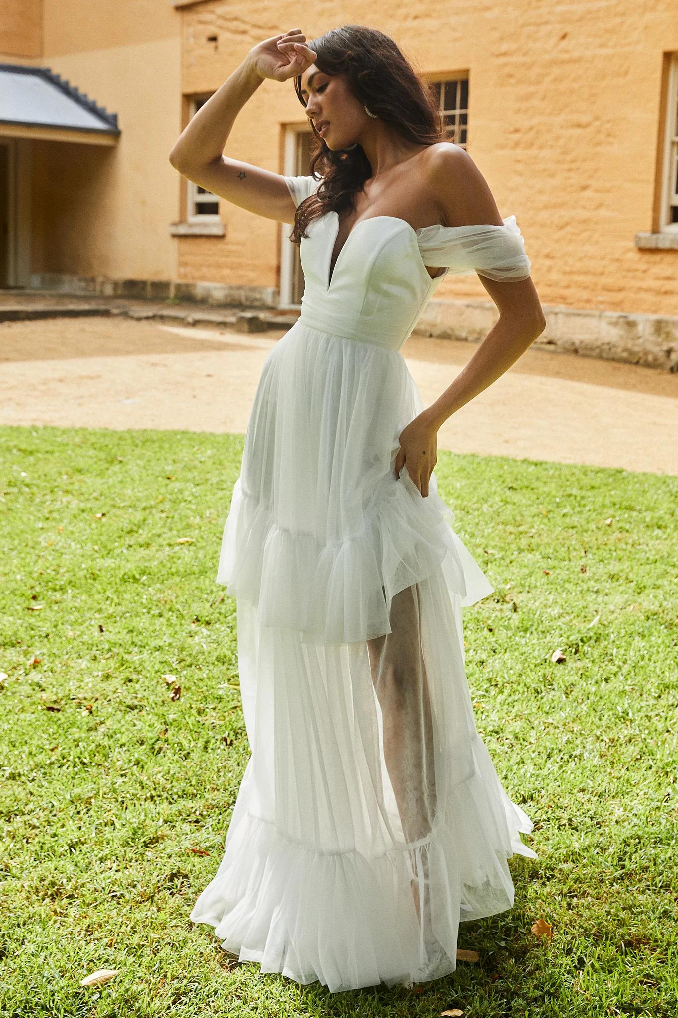 Pixi Off Shoulder Maxi Dress White