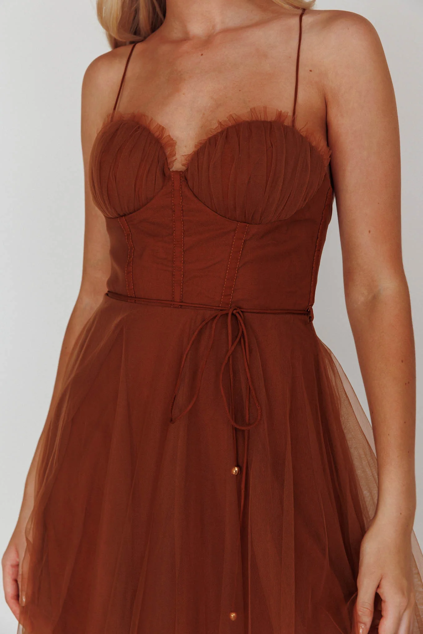 Smitten Sweetheart Neckline Chiffon Midi Dress Chocolate
