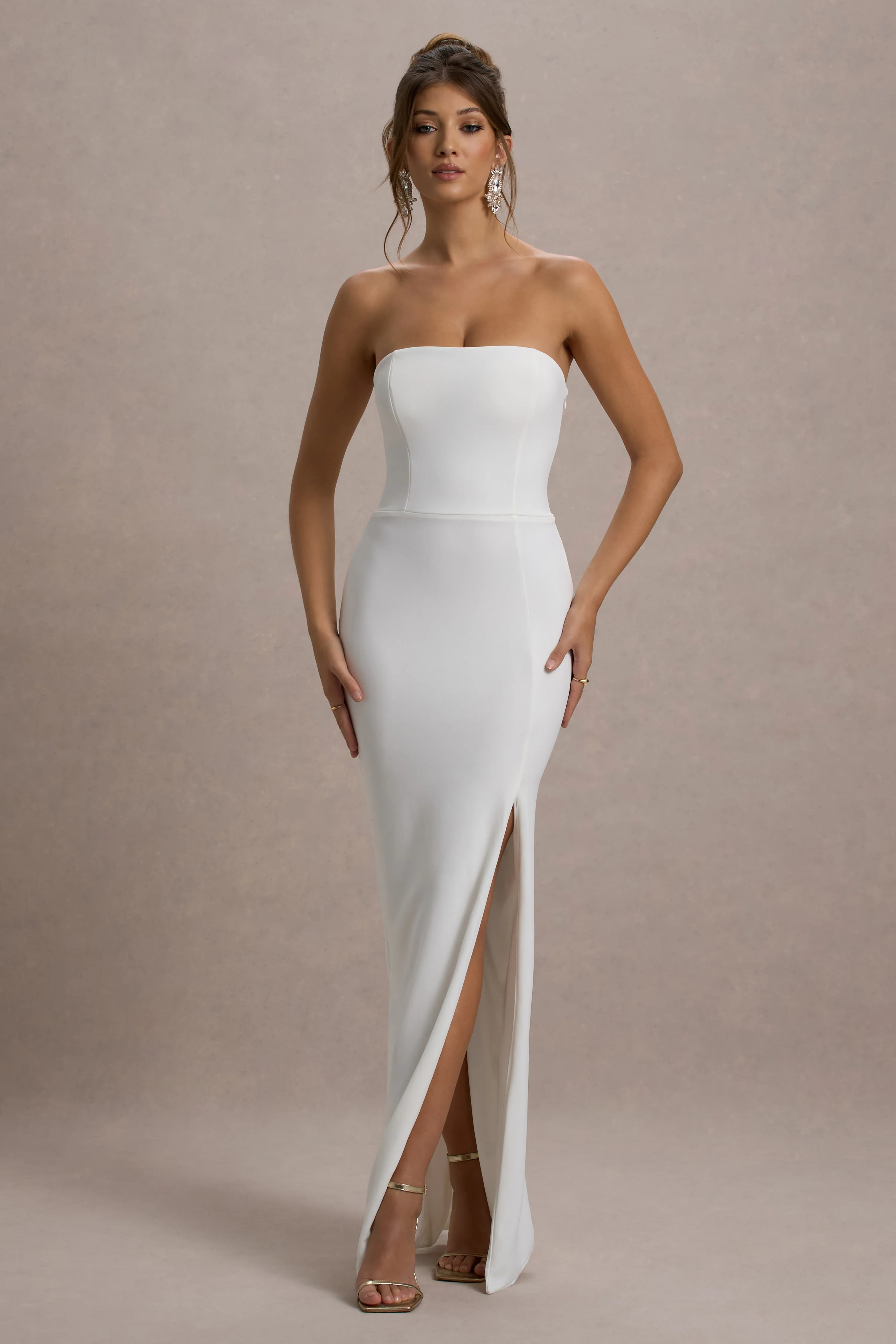 Belle of The Ball | White Bandeau Maxi Dress With Split Hem
