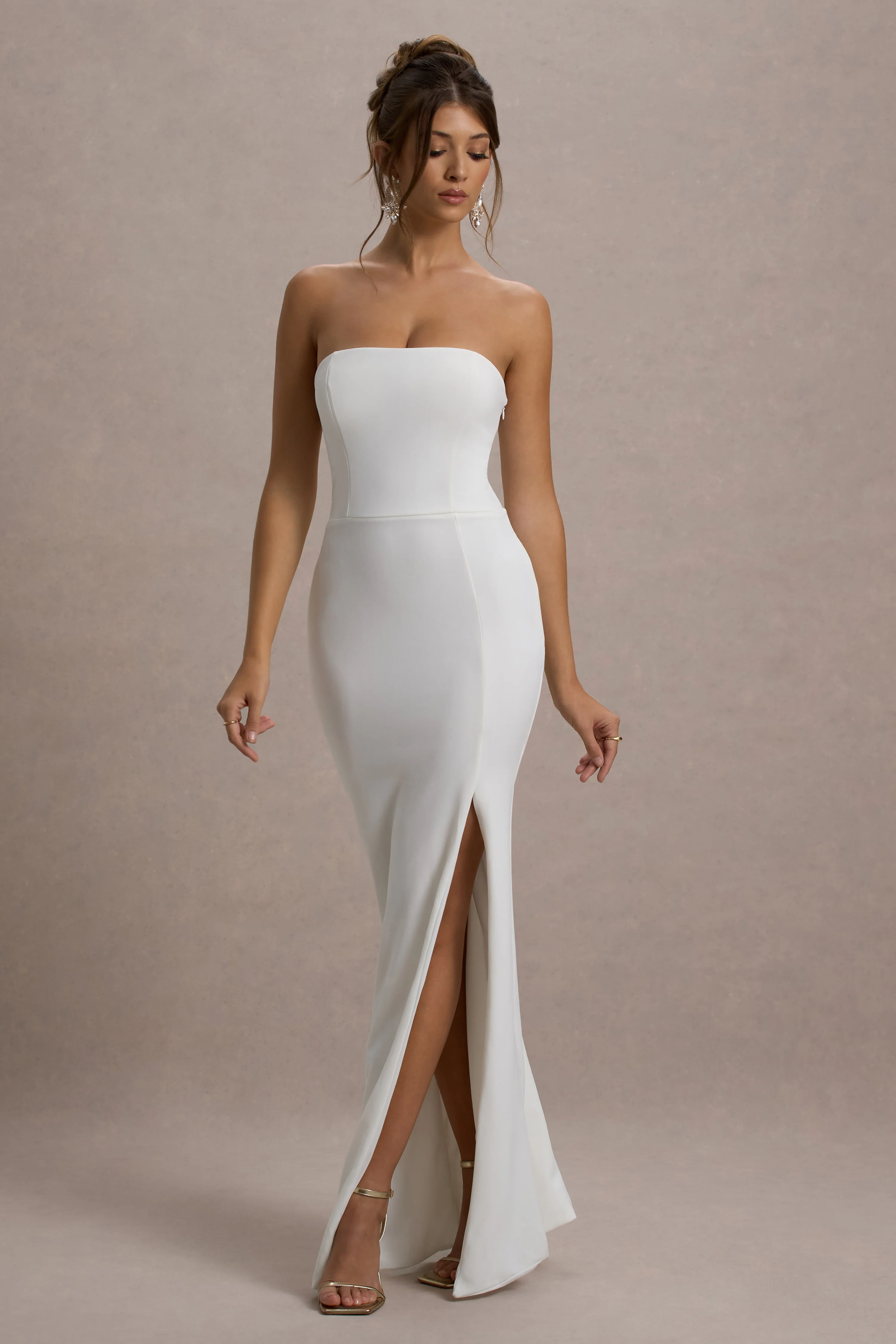 Belle of The Ball | White Bandeau Maxi Dress With Split Hem