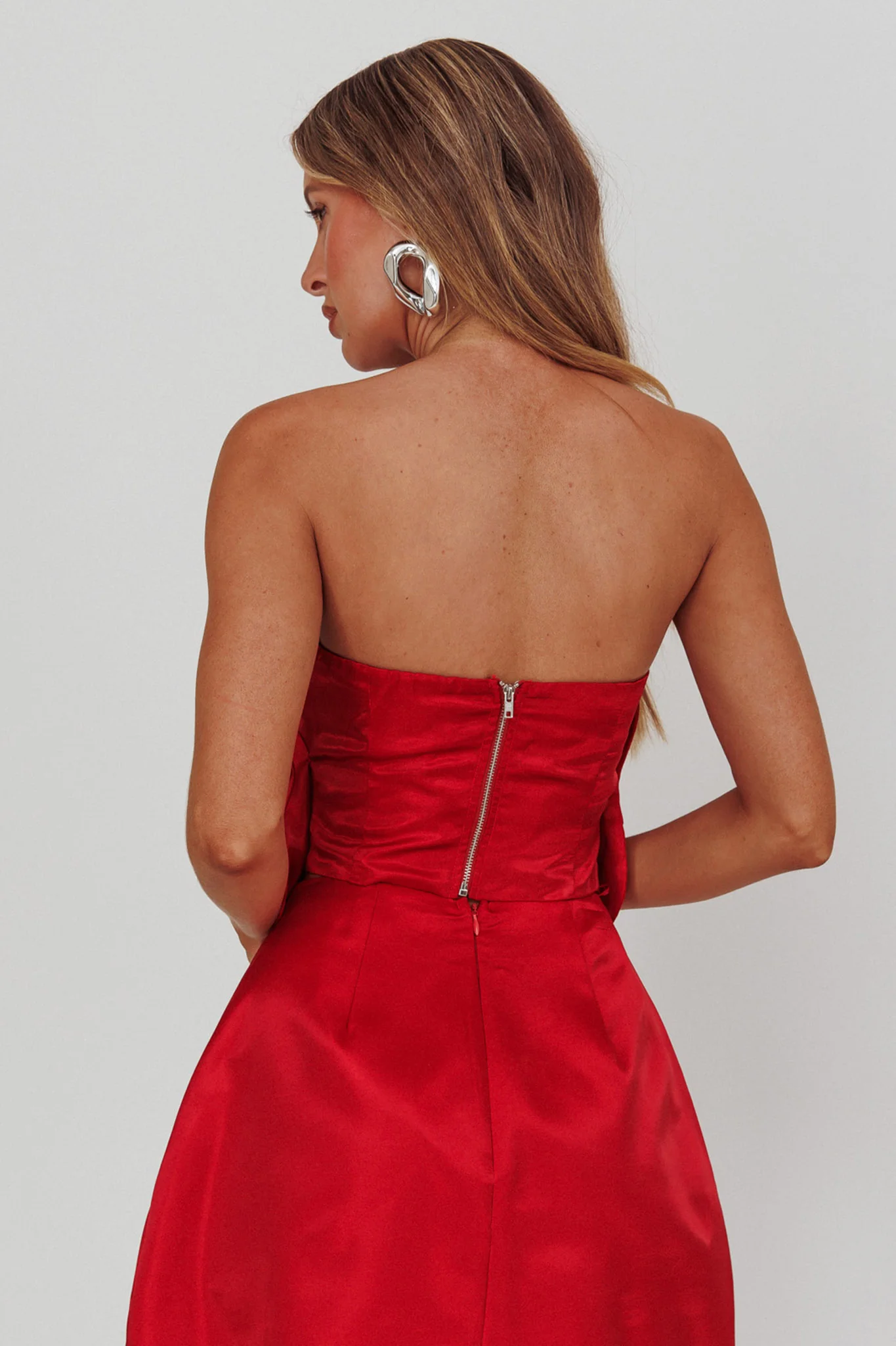 Count Down Rose Feature Strapless Top Red
