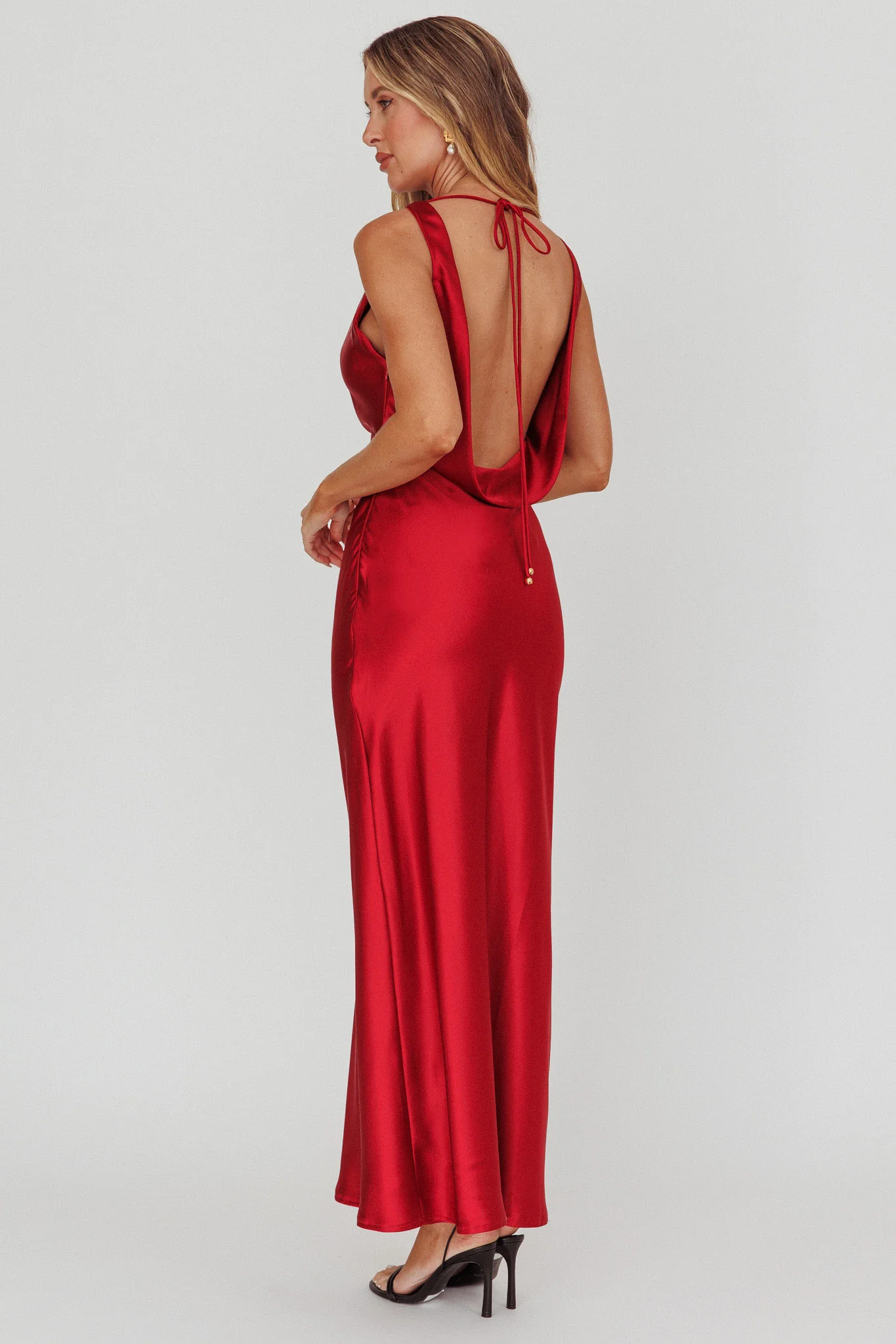Isabella Satin Backless Maxi Dress Wine