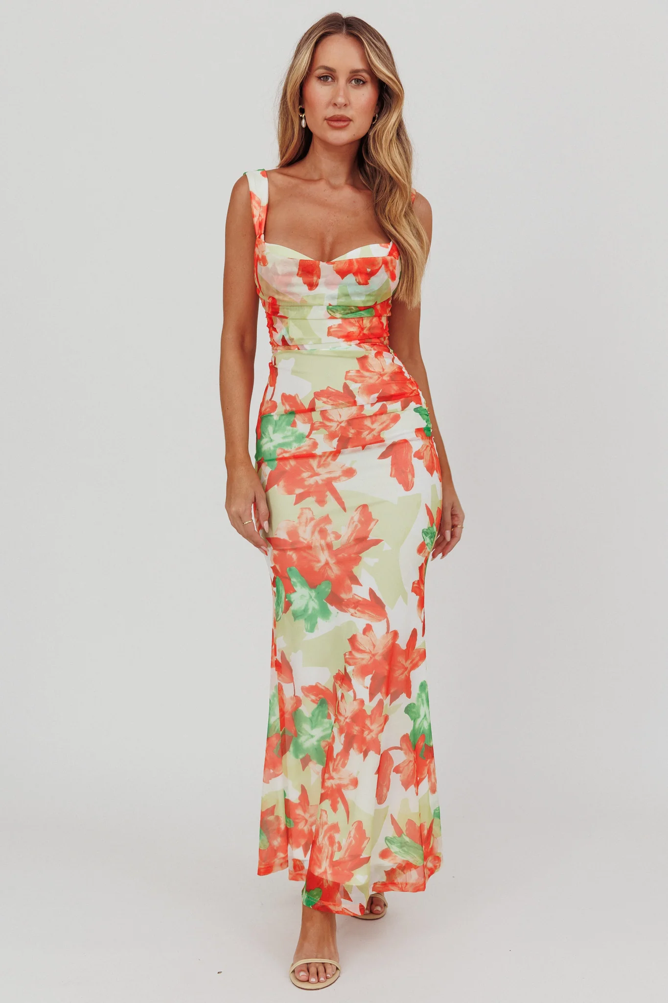 Odelia Sweetheart Mermaid Maxi Dress Print Red