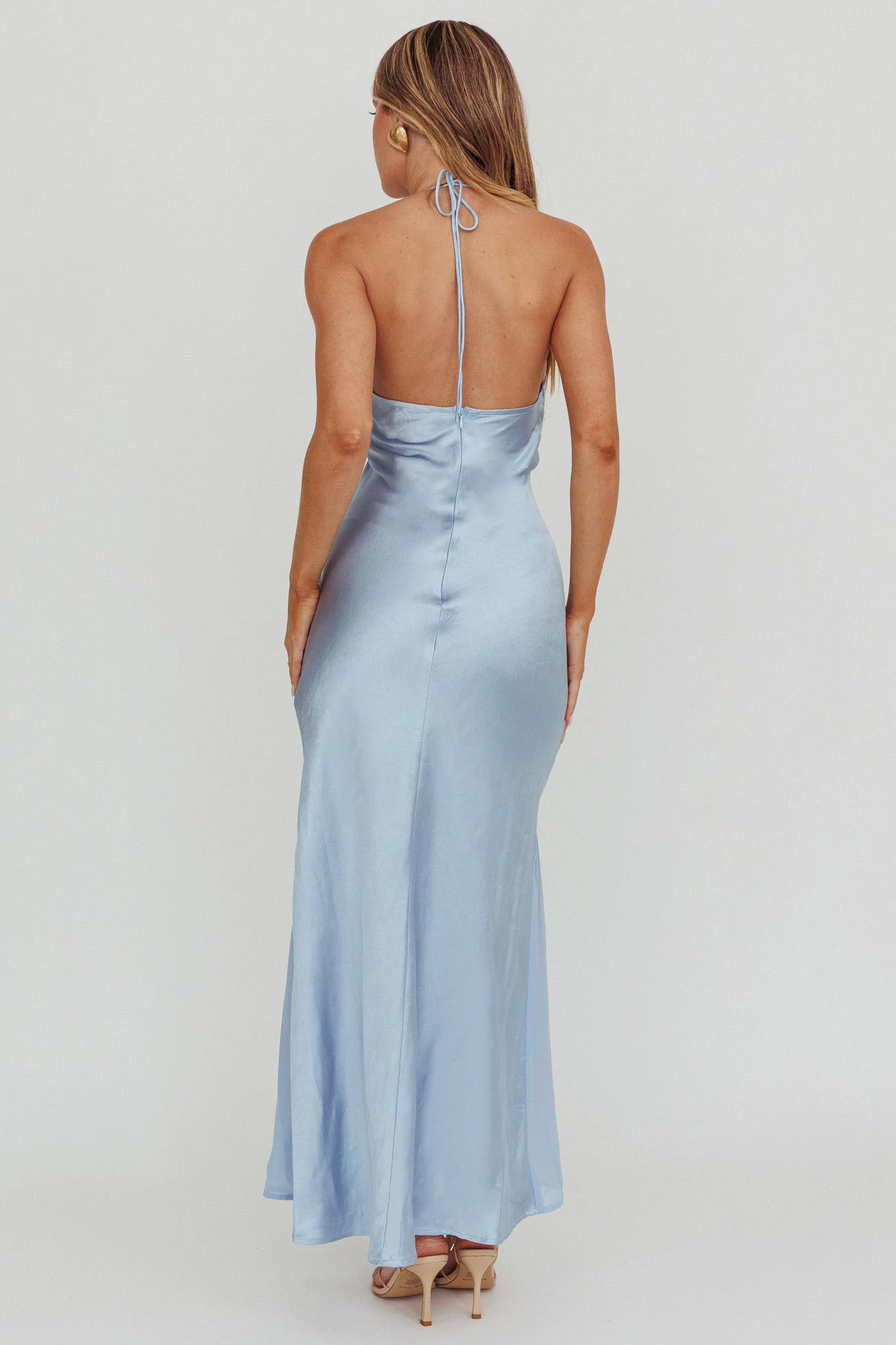 Aysah Chiffon Hem Halter Maxi Dress Light Blue