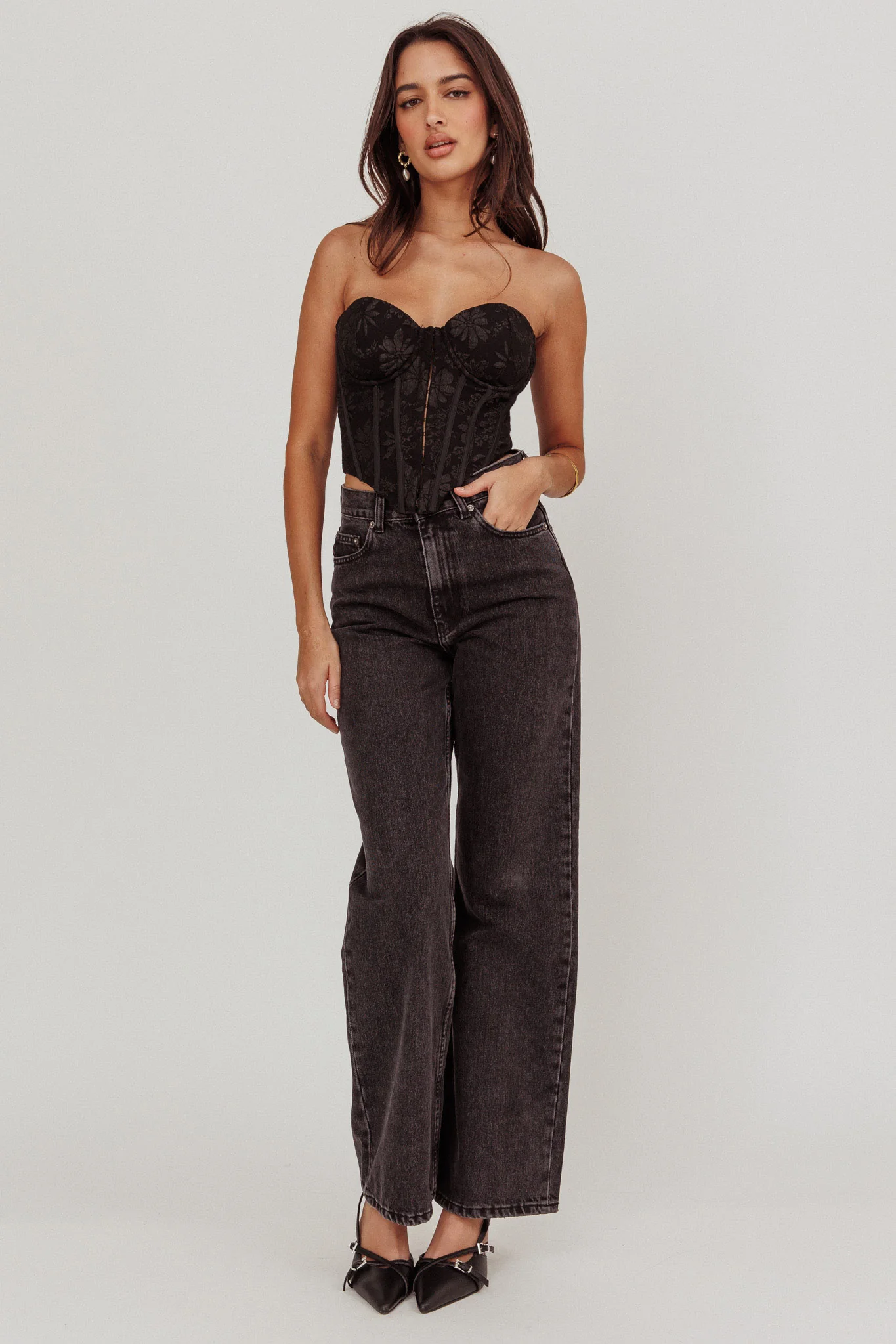 Ziah Hook & Eye Corset Top Black