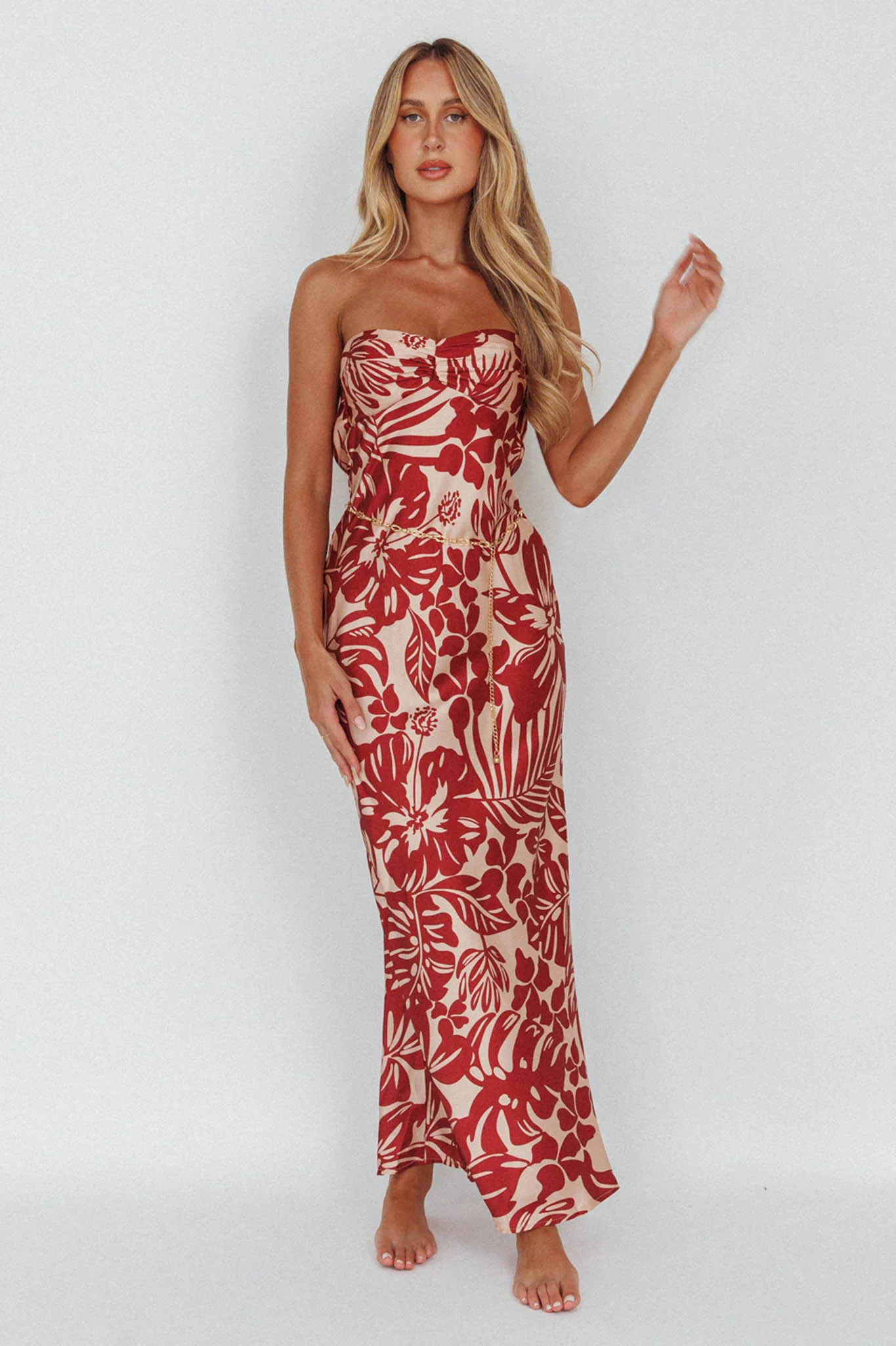 Kona Cowl Back Midi Dress Floral Flame